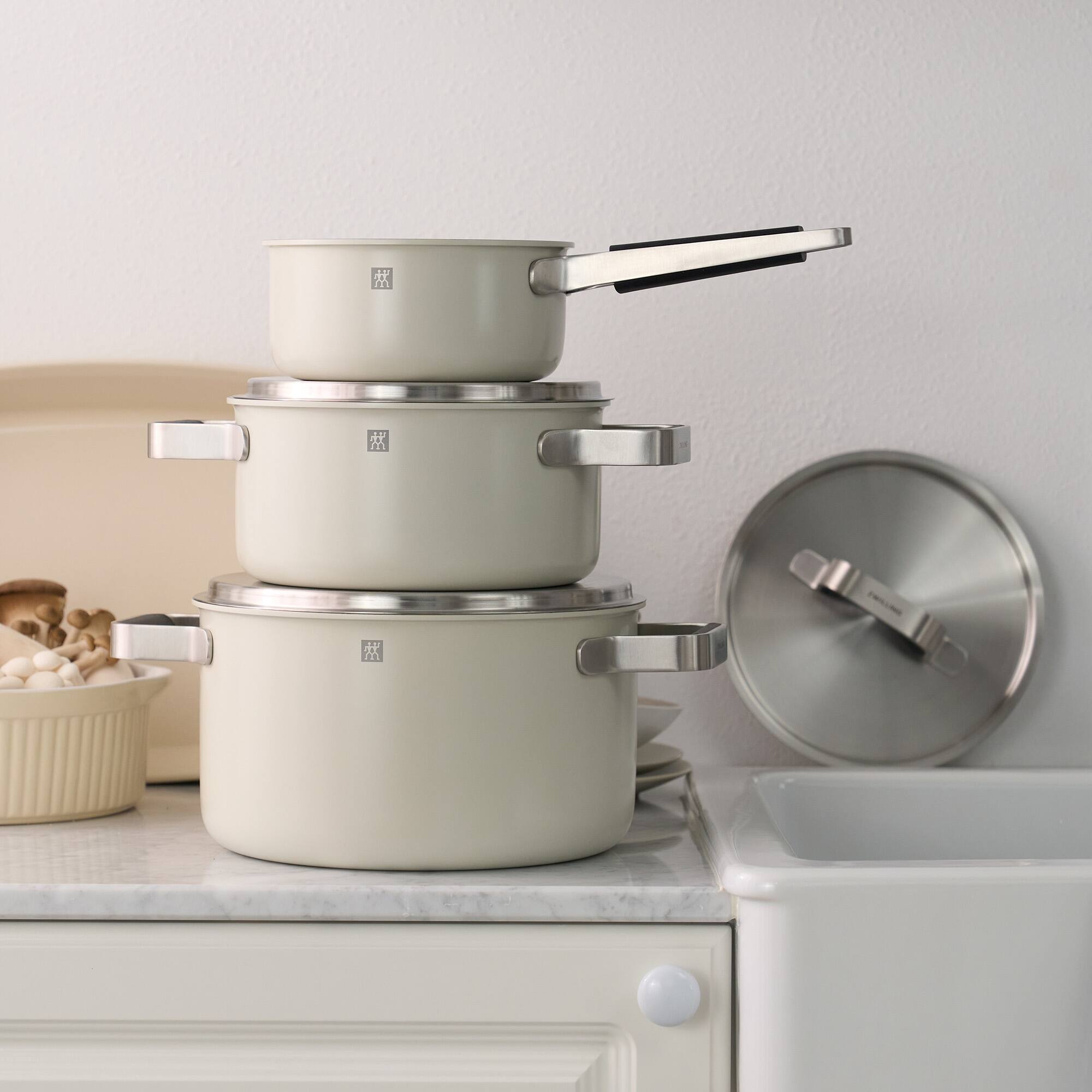 Alt View 1. ZWILLING - ZWILLING Pure 6-pc Stainless Steel Cookware Set, Ivory - Ivory.