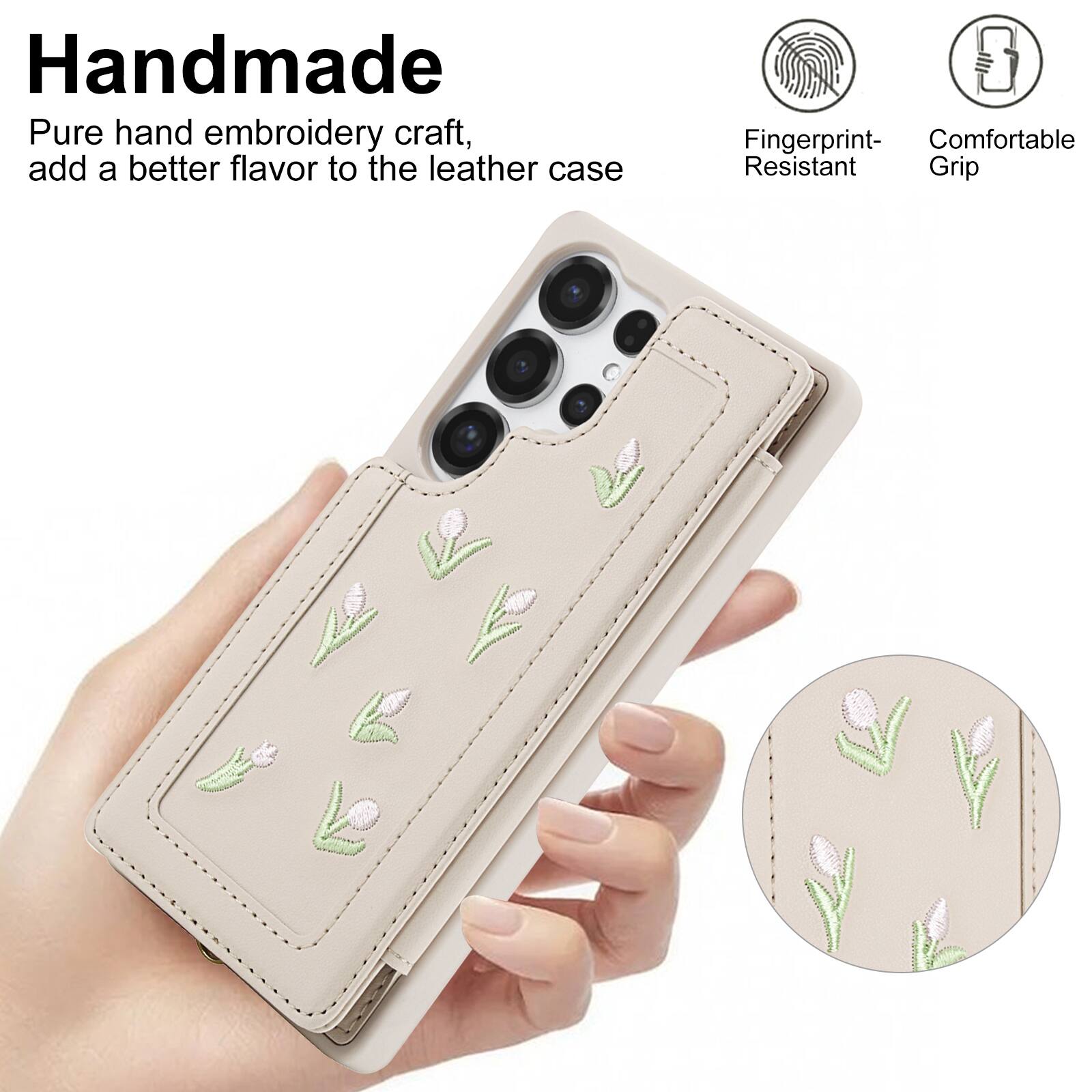 Handmade Pure hand embroidery craft, add a better flavor to the leather case

3 Fingerprint- Comfortable Resistant Grip