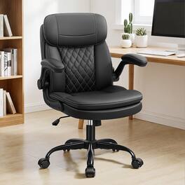 Brick Attic - Ergonomic Leather Office Chair with Adjustable Armrests,PU Computer Desk Chair with Double-Layer Seat Cushion - Black