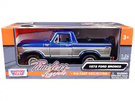 Motormax - 1978 Ford Bronco Ranger XLT (Open Top) with Spare Tire "Timeless Legends" Series 1/24 - Blue Metallic And Silver