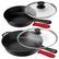 Front. MegaChef - MegaChef Pre-Seasoned 6 Piece Cast Iron Skillet Set with Lids and Red Silicone Holders - Black and Red.