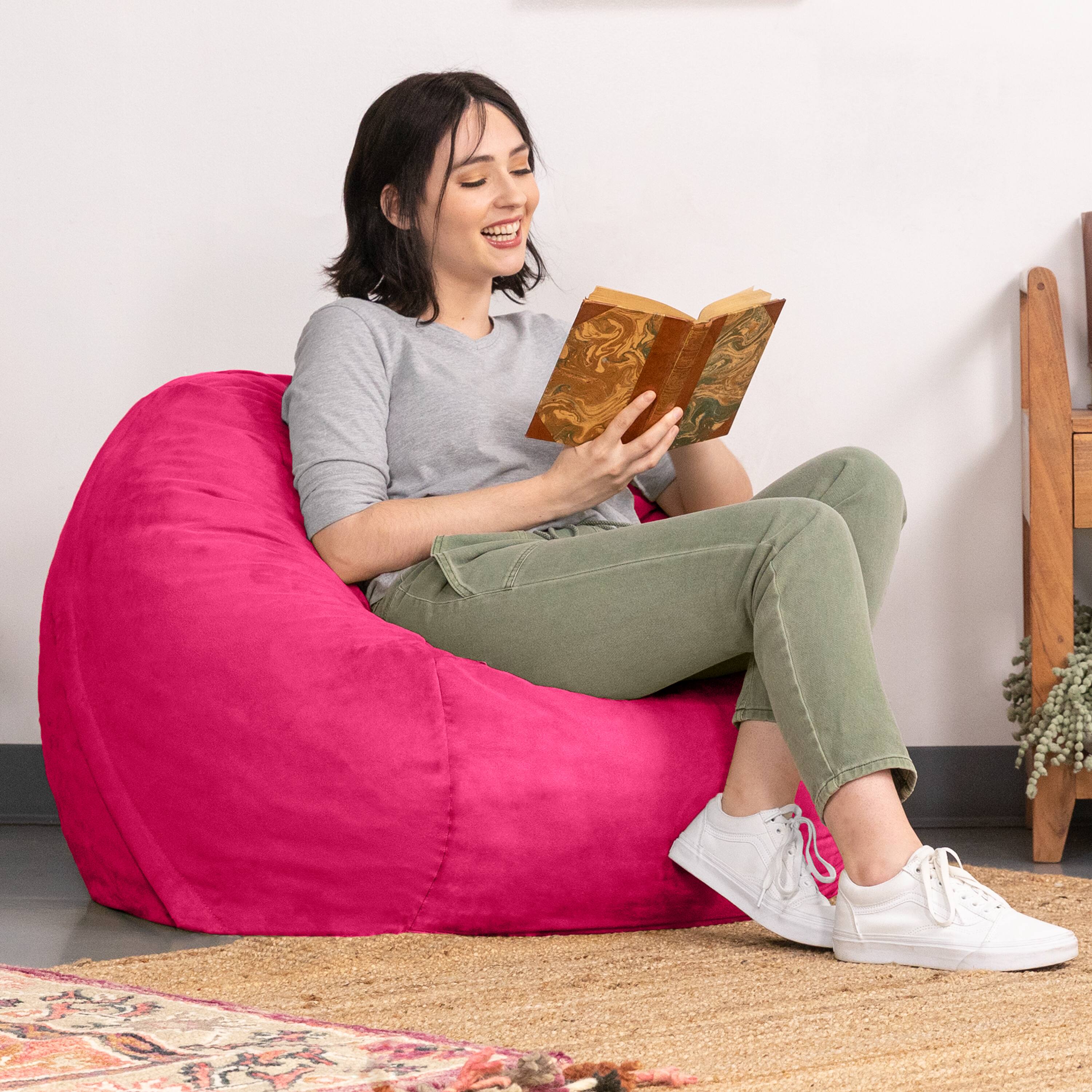 Left. Jaxx - Jaxx Saxx 3 Foot Bean Bag Chair with Removable Cover, Fuchsia - Fuchsia.