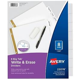 Avery - Big Tab Write & Erase Paper Divider, 8 Tabs, /Gold Reinforced, 1 Set (23078) - White