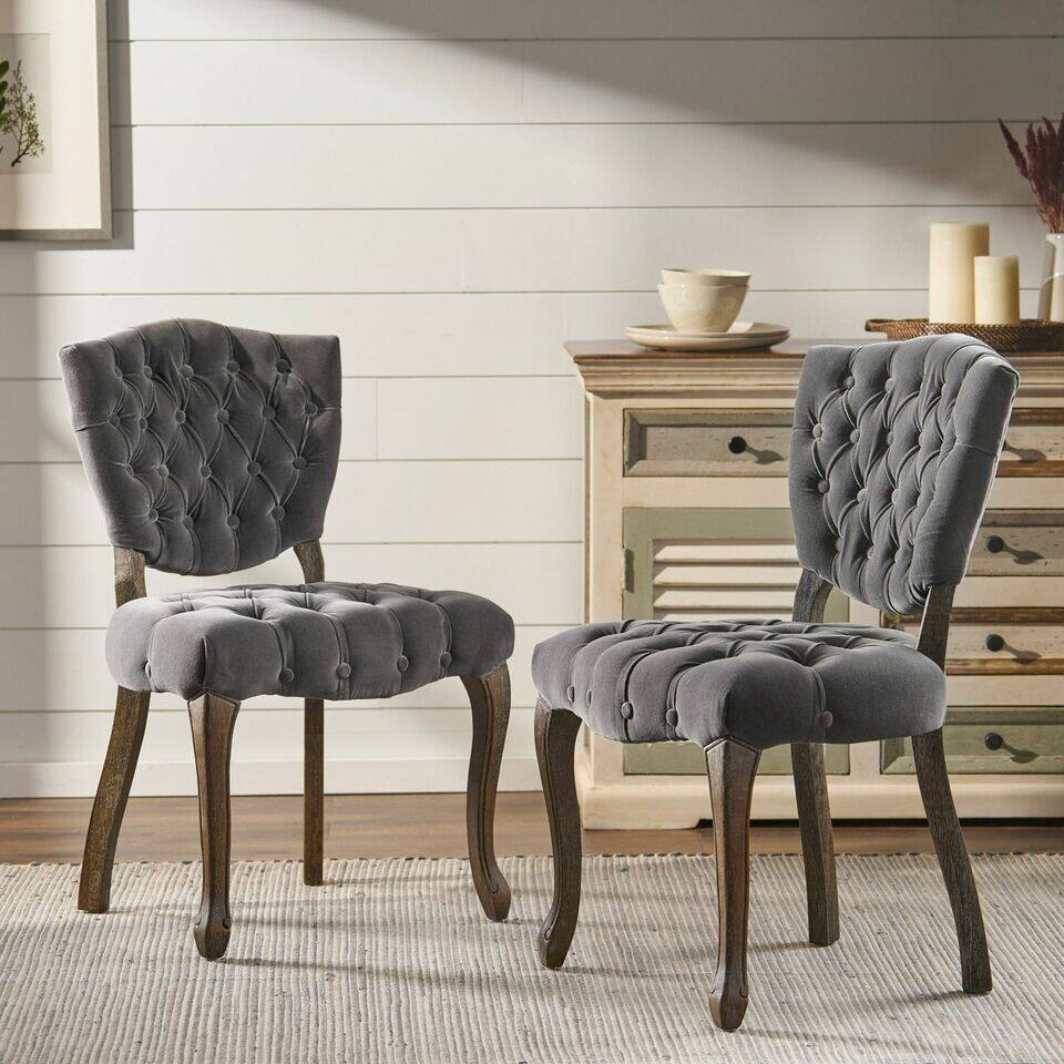 TinyHomie - KD TUFTED CHAIR WTHR SET OF 2 - Charcoal