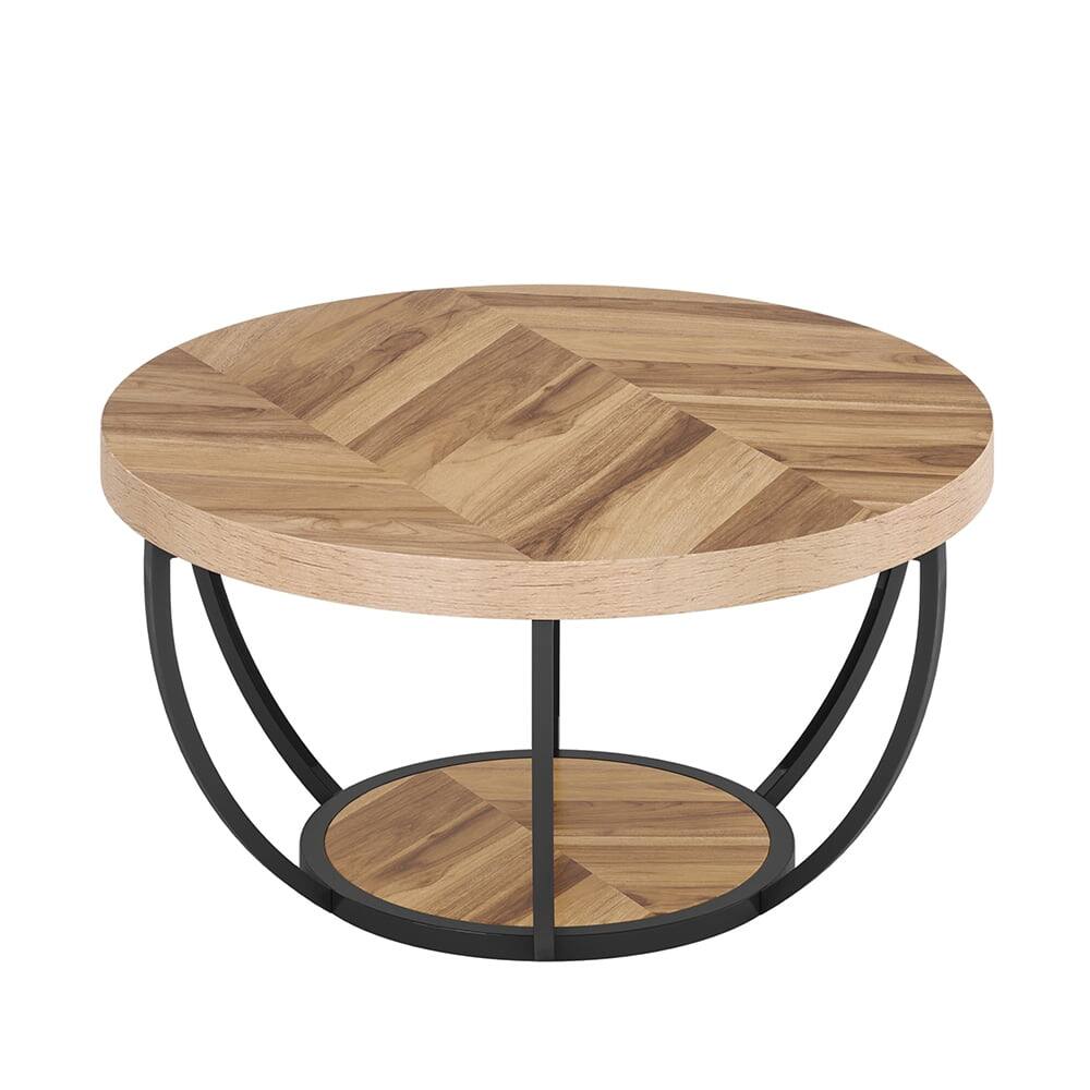 Alt View 1. Kadyn - Kadyn Wooden Coffee Table, 2-Tier Round Central Cocktail Table with Shelves,Natural - Brown.