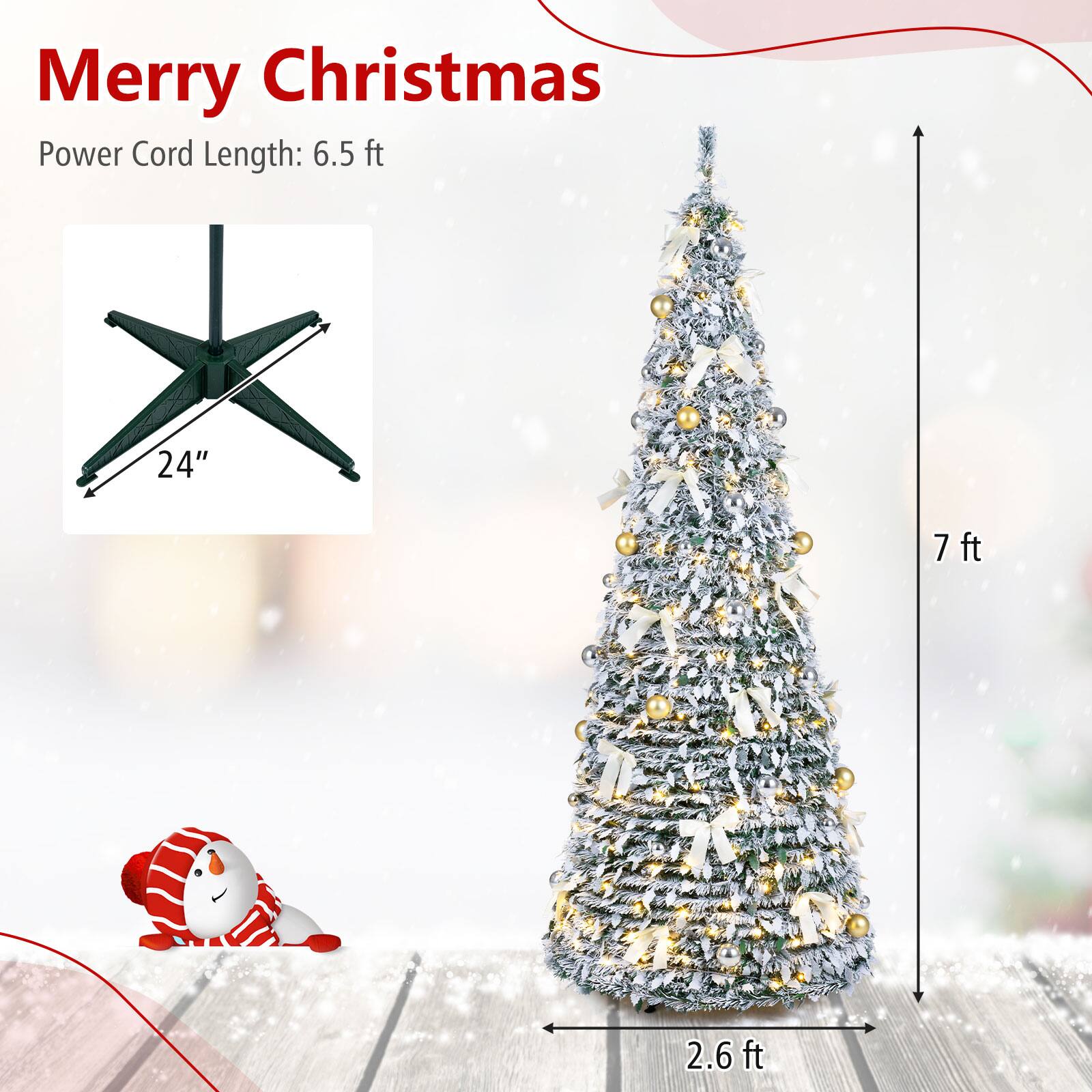 Merry Christmas  
Power Cord Length: 6.5 ft  
24"  
7 ft  
2.6 ft