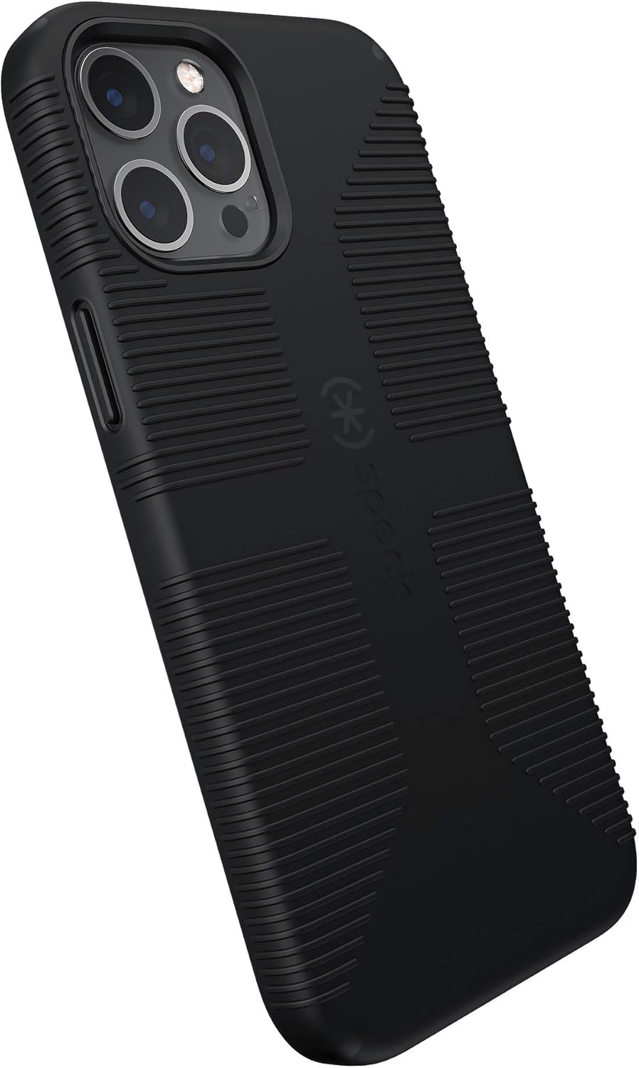 Angle. Speck - Speck - CandyShell Pro Grip Case For Apple iPhone 12 pro max - Black/Black - Black.