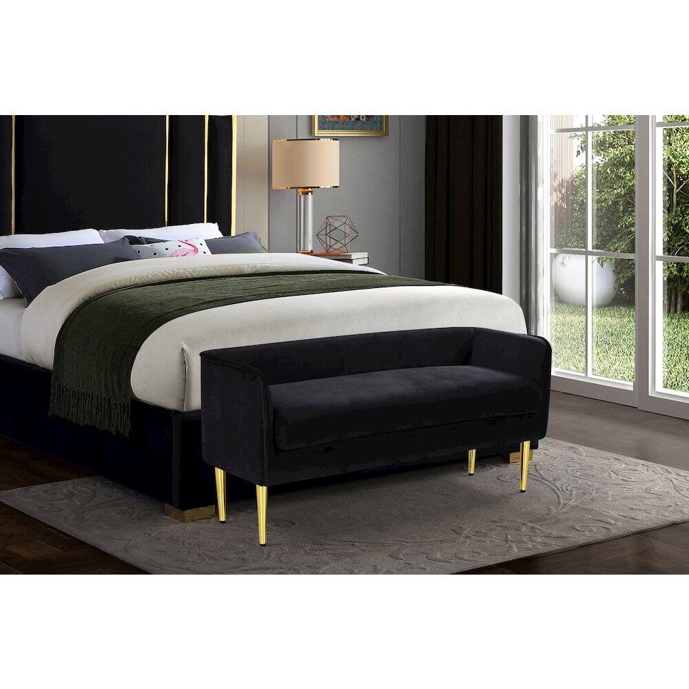 Alt View 1. Meridian Furniture - Audrey Black Velvet Bench - Black.