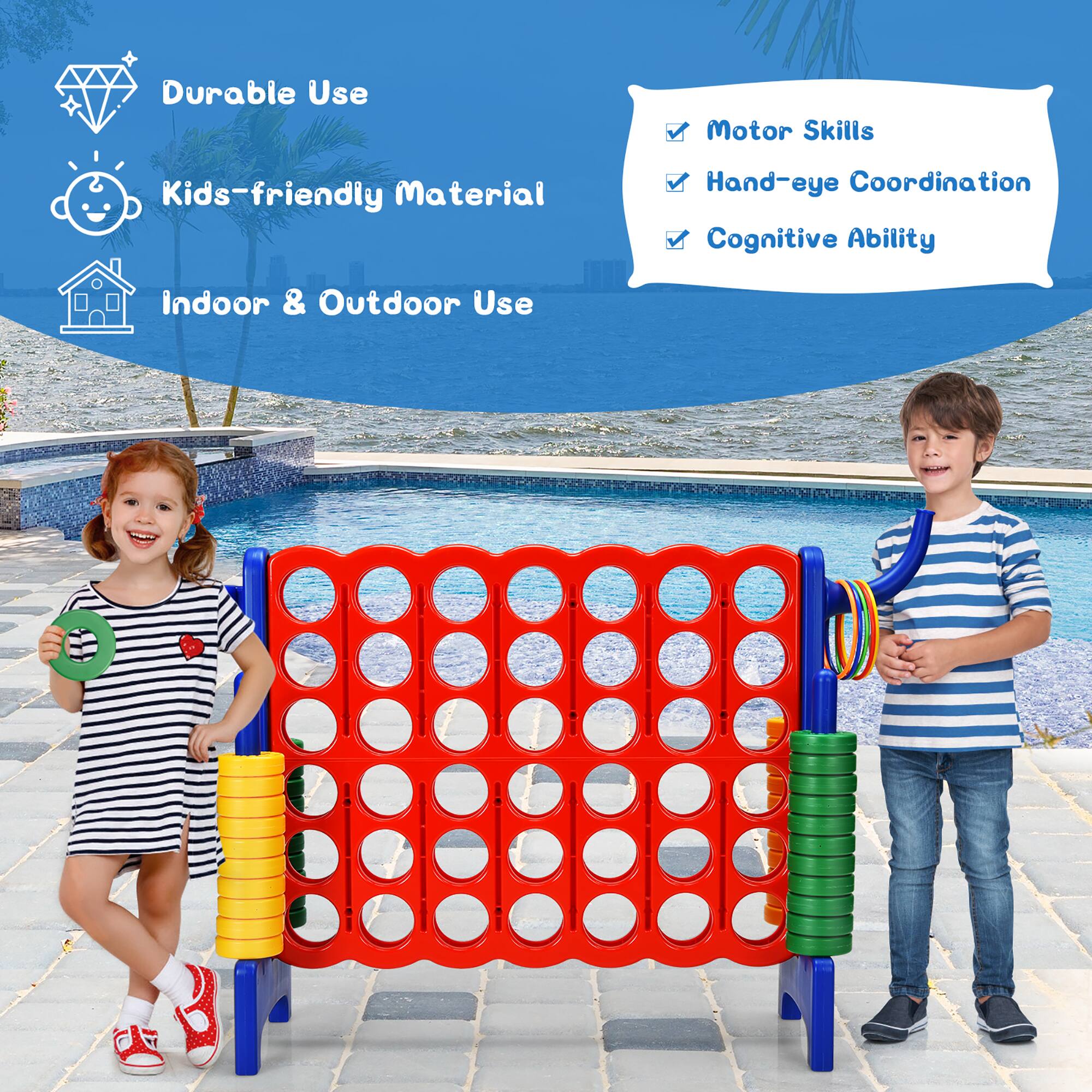Durable Use, Kids-friendly Material, Indoor & Outdoor Use, Motor Skills, Hand-eye Coordination, Cognitive Ability