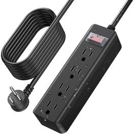 Dazzed Corner - 4-Outlet Outdoor Waterproof Power Strip, 25 FT Flat Plug Extension Cord - Black