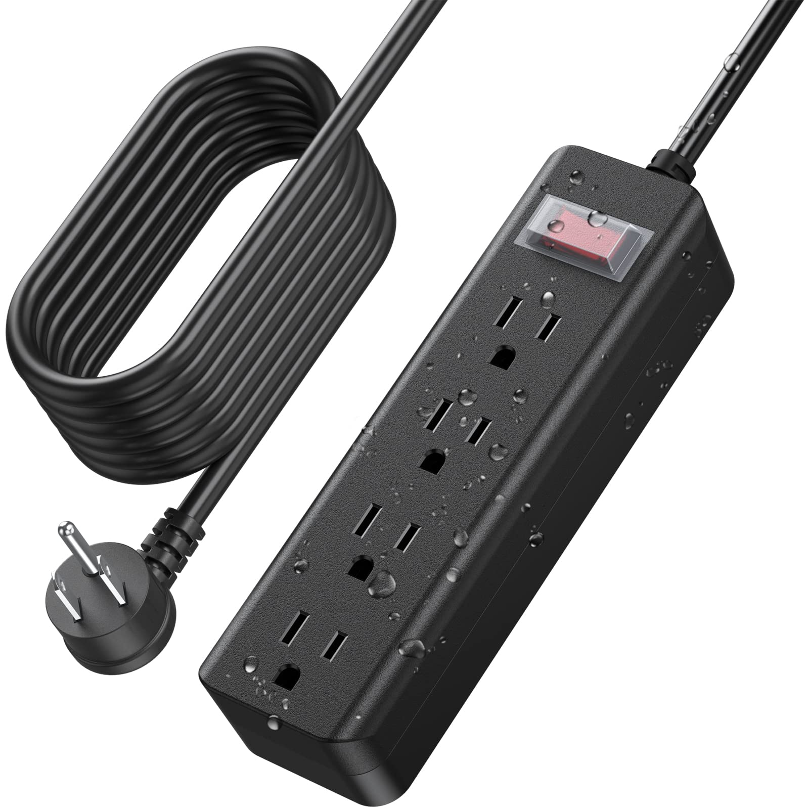Front. Dazzed Corner - 4-Outlet Outdoor Waterproof Power Strip, 25 FT Flat Plug Extension Cord - Black.