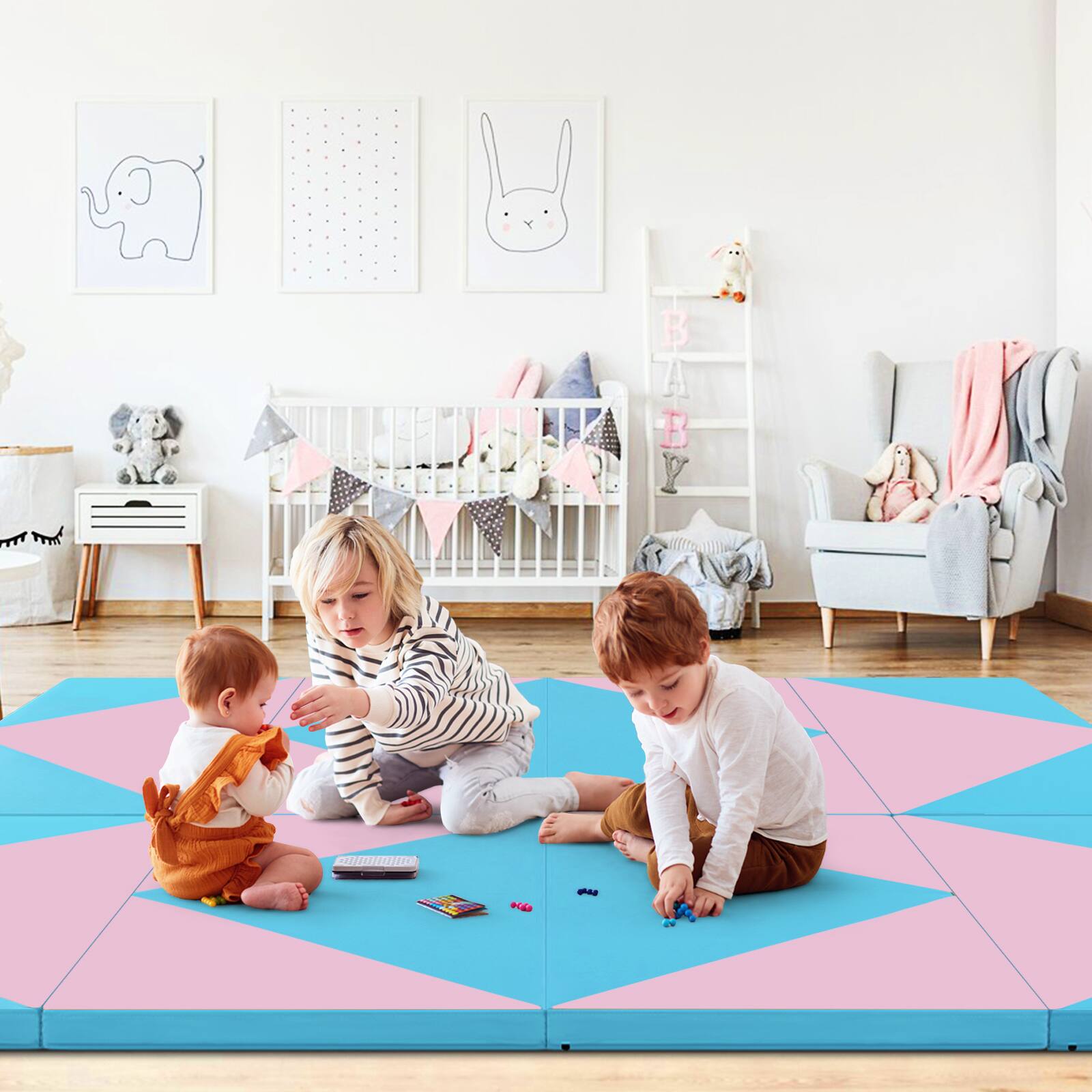 Alt View 4. Costway - Costway Gymnastics Gym Mat 4-Panel Folding Lightweight Gymnastics Tumbling Mat with Hook - Blue,Pink.