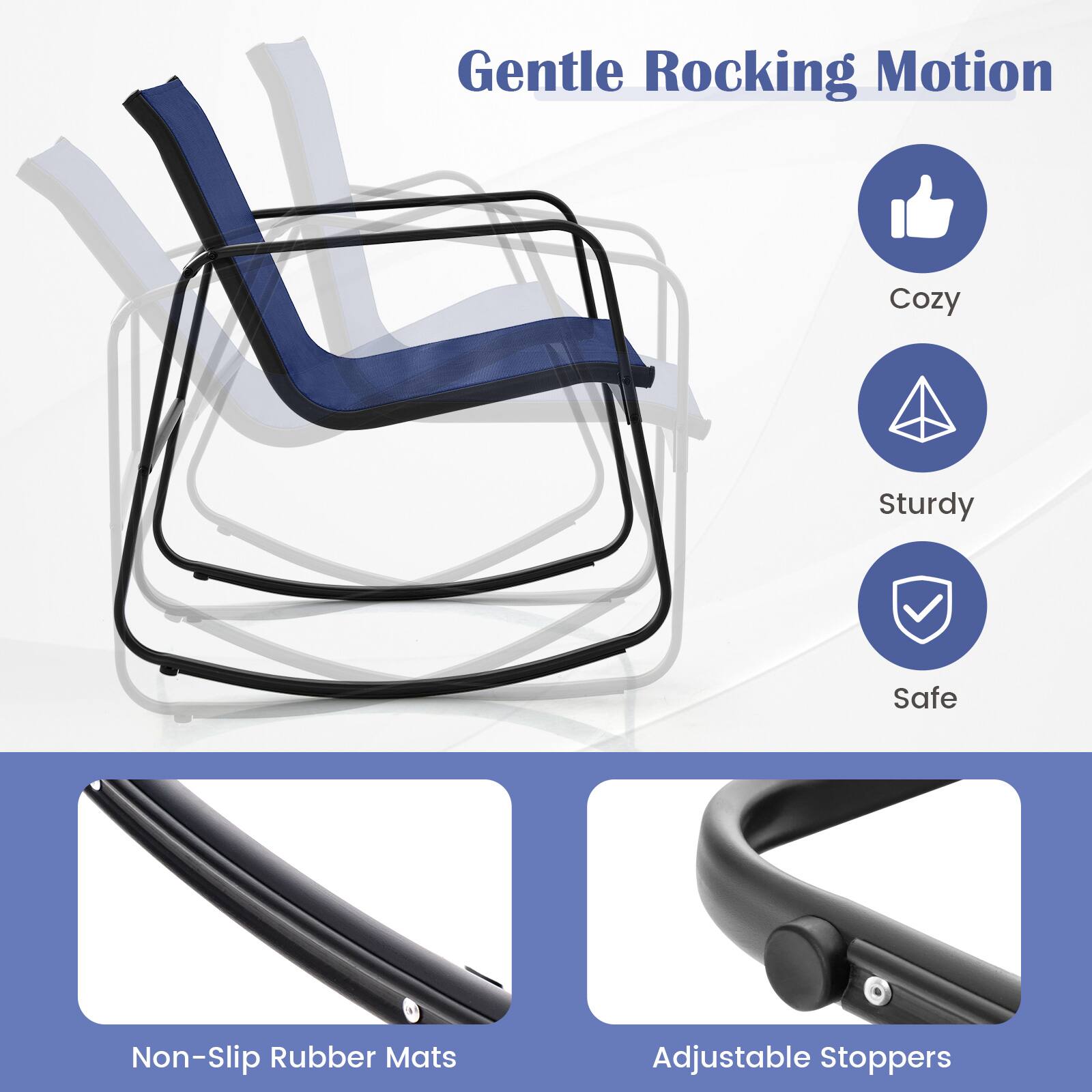 Gentle Rocking Motion Cozy Sturdy Safe Non-Slip Rubber Mats Adjustable Stoppers