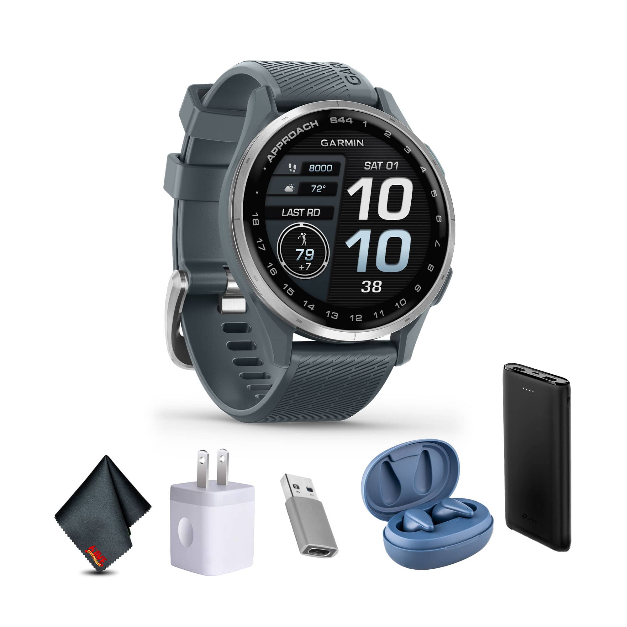 Garmin - Approach S44, Silver/Twilight Silicone GPS Golf Smartwatch Bundle - Gray - (2025)