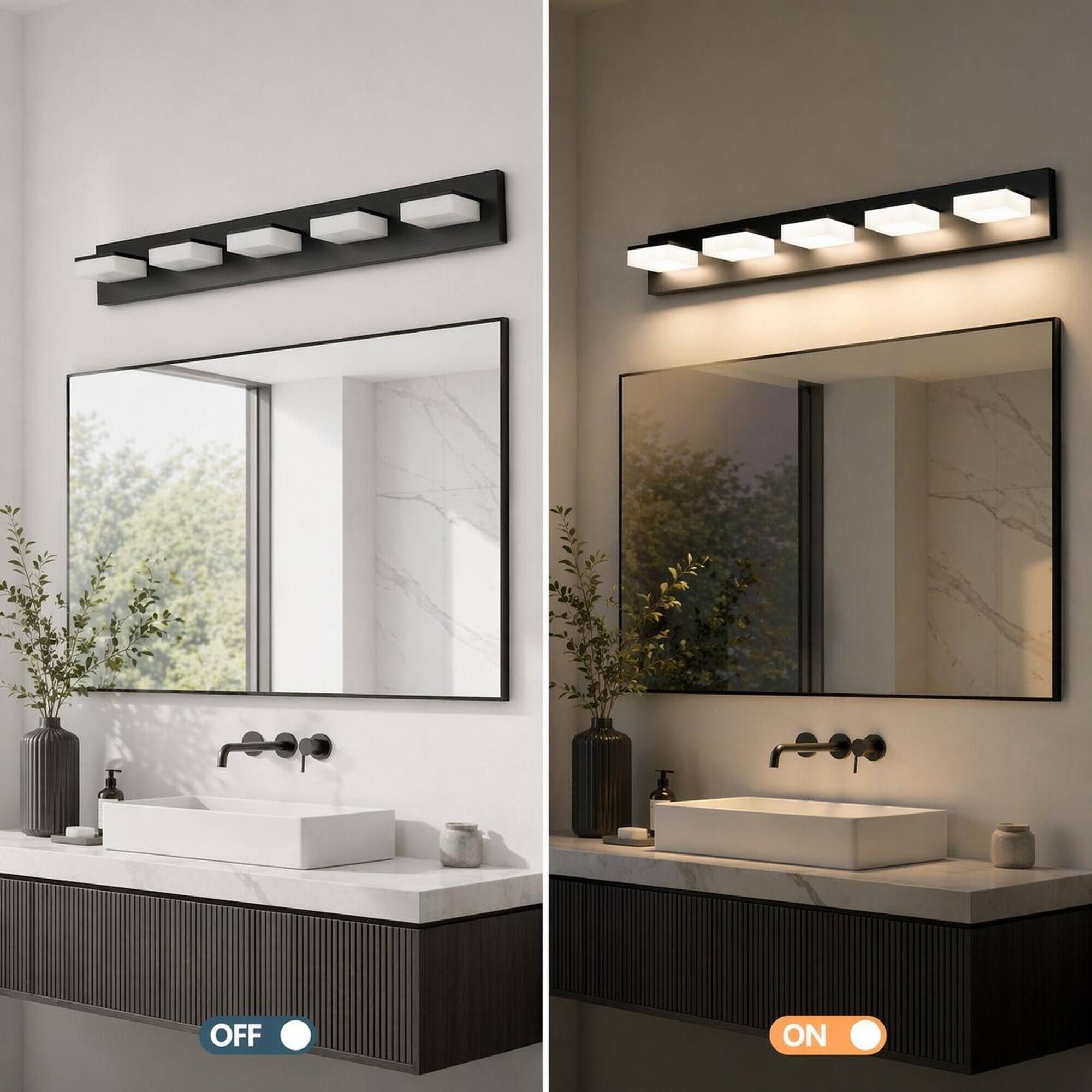 Alt View 2. RYHNUYNE - Modern LED Bathroom Vanity Light Fixture 5‑Light Black Acrylic Wall Sconce,Bathroom Wall Lighting Over Mirror - Black.