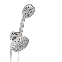 Akicon - High Pressure Handheld Dual Shower Head Combo with 6-Setting Anti-Clog Nozzles 2.5 gpm - Brushed Nickel