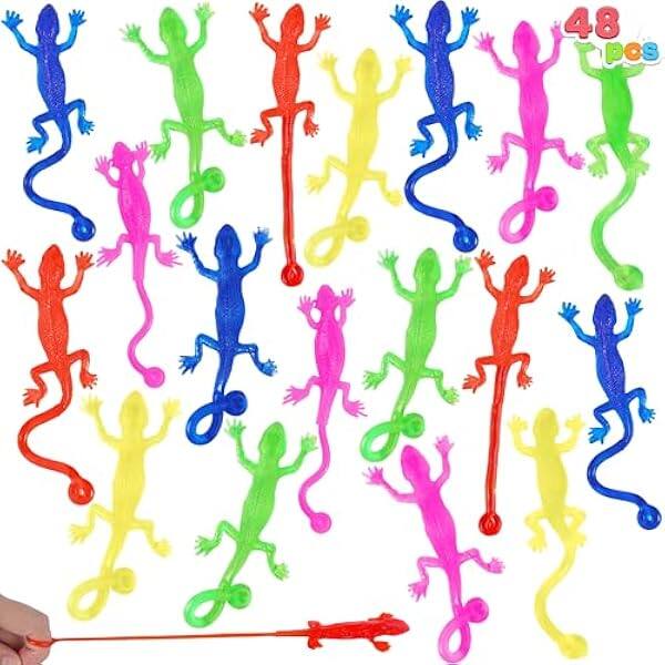 Front. Joyfy - 48Pcs Sticky Lizards Party Favors for Kids, Holiday Traditions Classroom Treasure Box Carnival Prizes Pinata Stuff Toys - colorful.