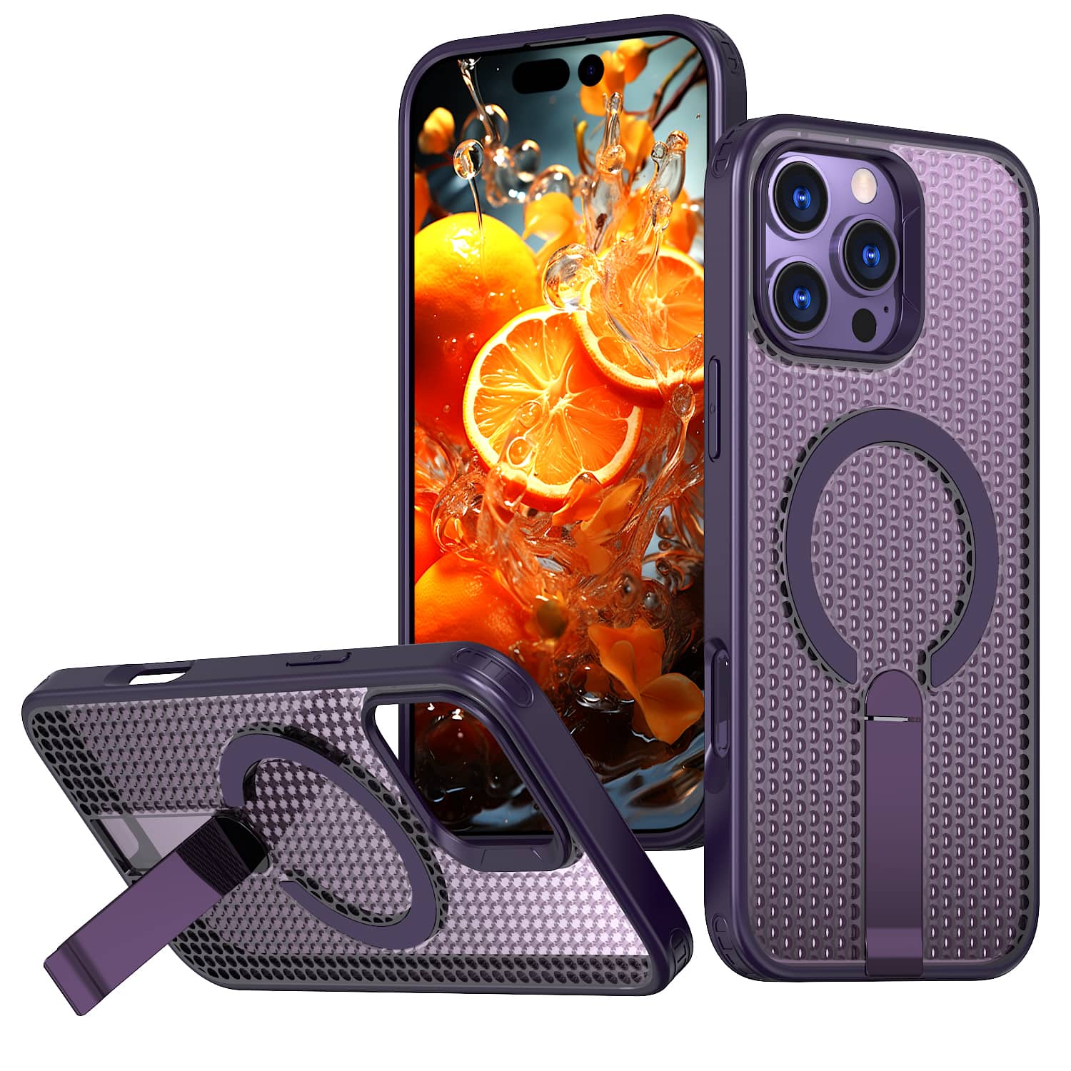 Dteck - Rugged Magnetic Case for Apple iPhone 16 Pro Max with Kickstand,Shock-absorbent Heavy Duty Heat Dissipation Back Cover - Purple price history on PriceWatchPro
