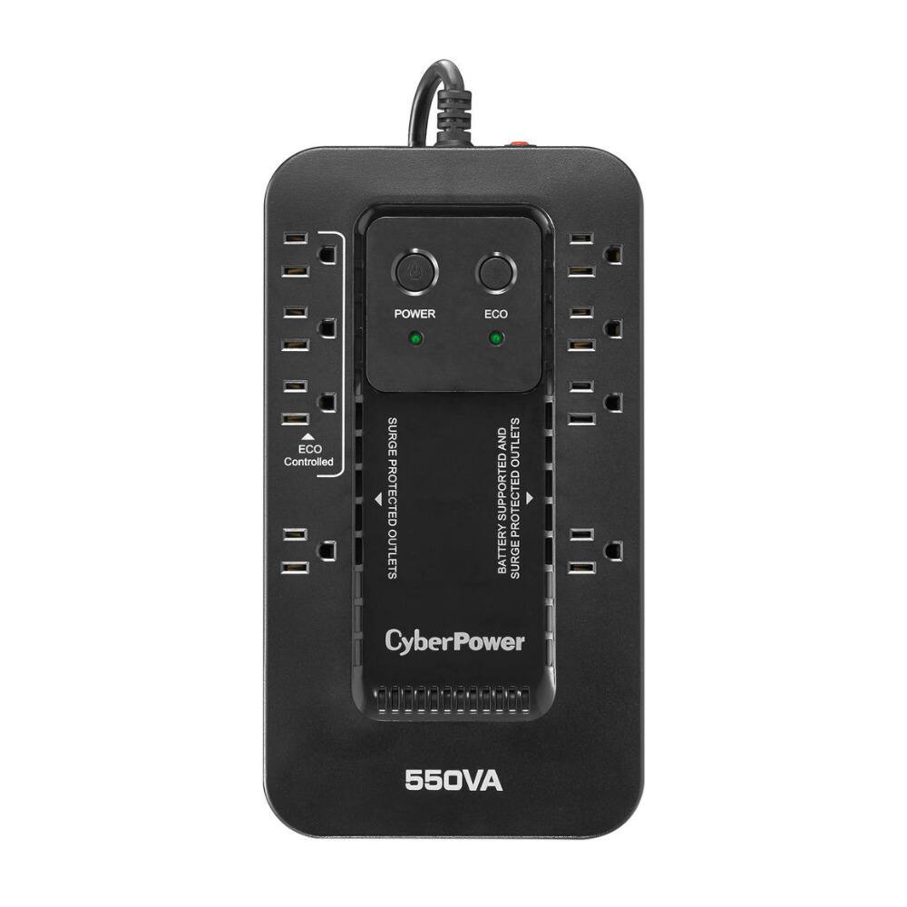 ECO Controlled POWER SURGE PROTECTED OUTLETS  
ECO AND OUTLETS SUPPORTED  
BATTERY SURGE PROTECTED  
CyberPower 550VA