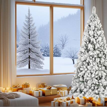 Front. Resenkos - Resenkos Artificial 7.5ft Flock Christmas Tree with 1252PVC/Hard Needle Mixed Branch Tips - White.