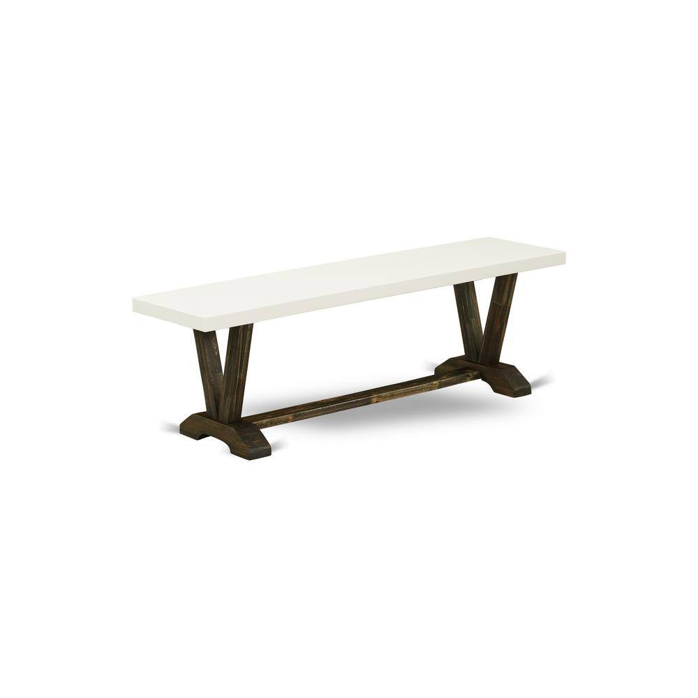 Left. East West Furniture - V-Style Modern Dining Table Bench with Wooden Seat - Brown.