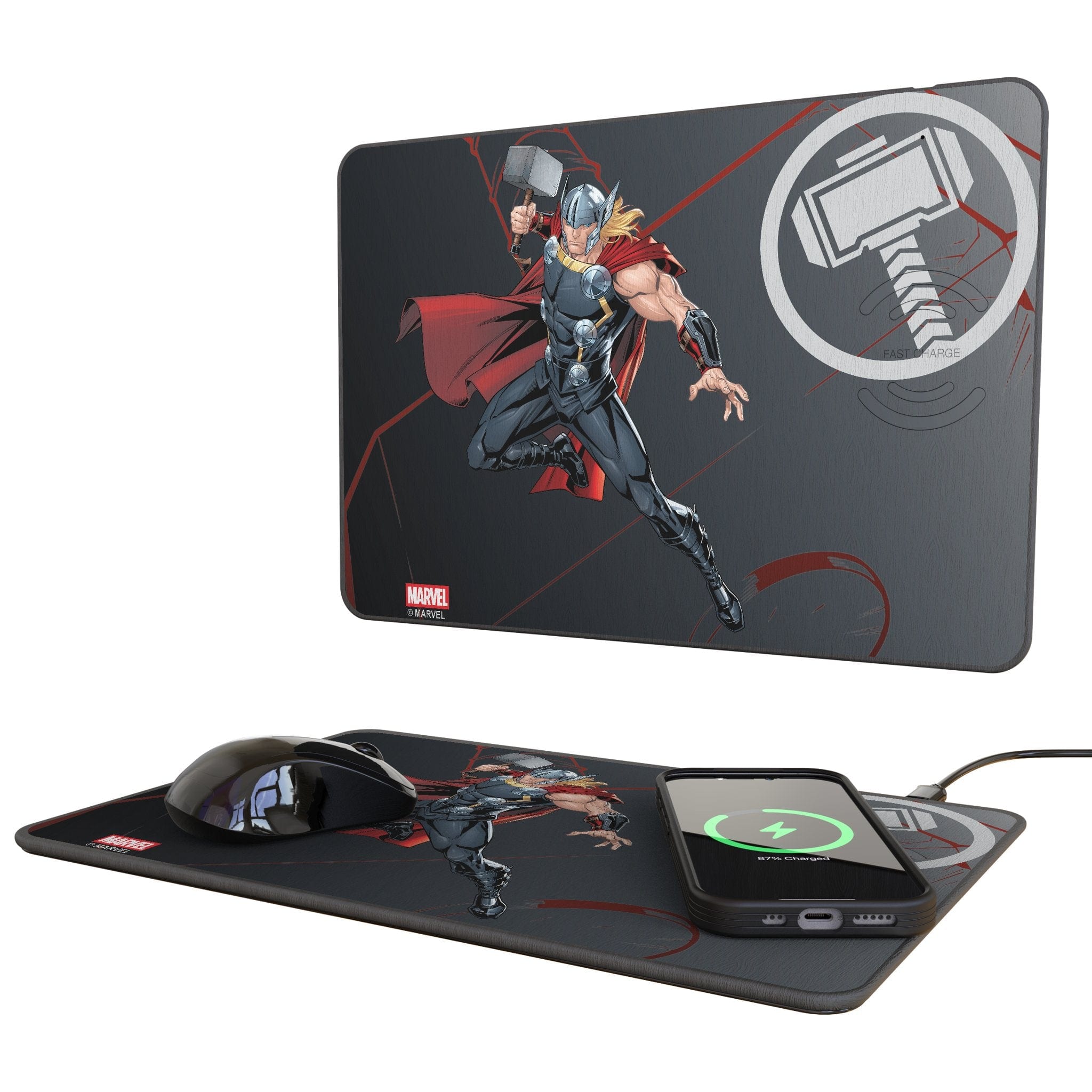 Keyscaper - Marvel MechLine 15-Watt Wireless Charger and Mouse Pad - Thor