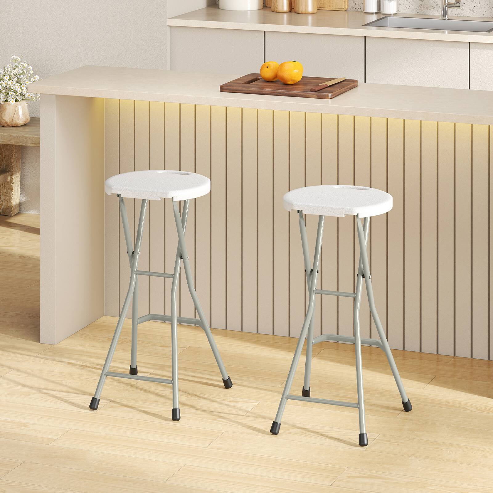 Alt View 1. Costway - Costway 4PCS Portable Folding Stool Lightweight Collapsible Round Stool with Handle - White.