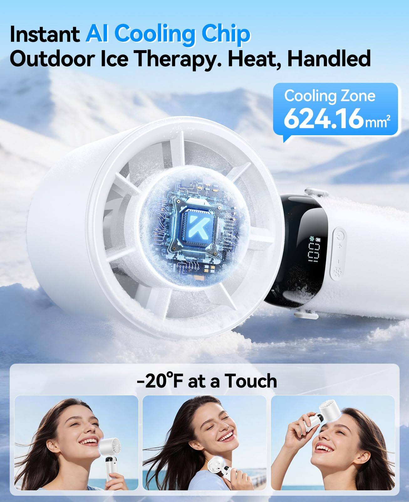 Instant AI Cooling Chip Outdoor Ice Therapy. Heat, Handled Cooling Zone 624.16mm² K F -20°F at a Touch