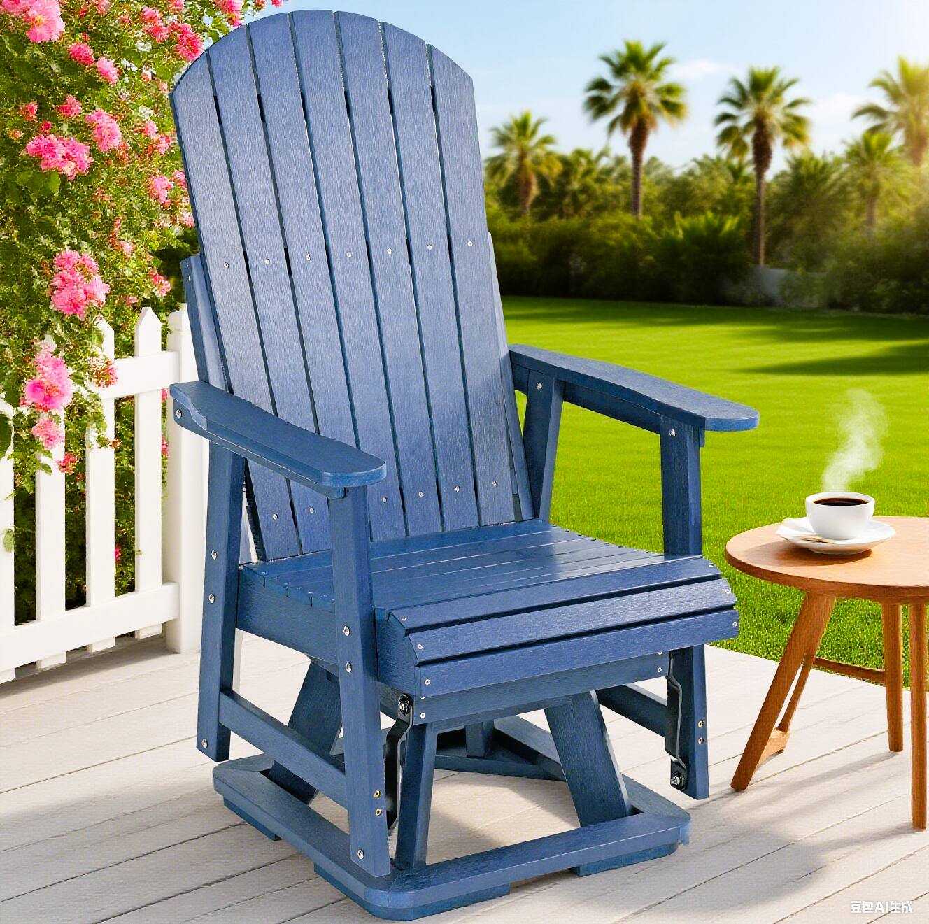 Angle. Fortune Candy - HIPS Swivel Patio Glider, Poly Lumber Weather Resistant Outdoor Chair, for Patio, Porch, Yard - Navy Blue.