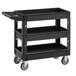 VEVOR - Utility Service Cart, 550 LBS Laod Capacity, 3 Shelf Heavy Duty Plastic Rolling Utility Cart with 360° Swivel Wheels - Black