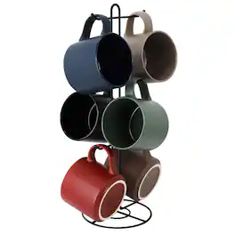 Gibson - Home Dutch Yard 7 Piece 16oz Stoneware Mug Set with Metal Rack in - Multi-color
