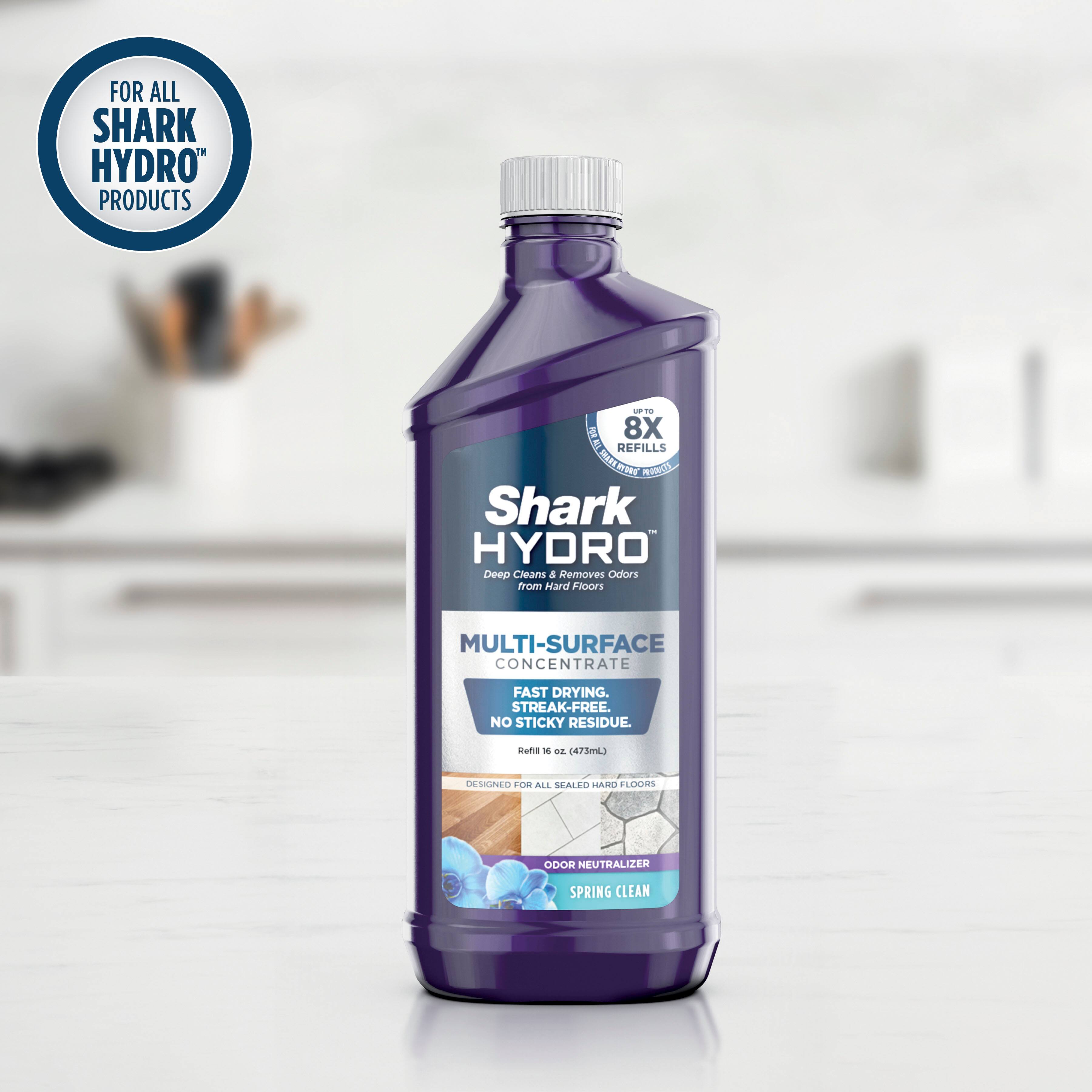 FOR ALL SHARK HYDRO PRODUCTS -- 10 8X REFILLS JIe P Shark HYDRO Deep Cleaners & Removes Odors from Hard Floors MULTI-SURFACE CONCENTRATE FAST DRYING. STREAK-FREE. NO STICKY RESIDUE. snots i D4 0473mL) DESSES COM ALL LEALED FCARO LOORE OOR NEUTRALIZER SPRING CLEAN