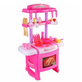 Kitcheniva - Kids Kitchen Pretend Play Set With Realistic Lights Sounds Toy - Pink