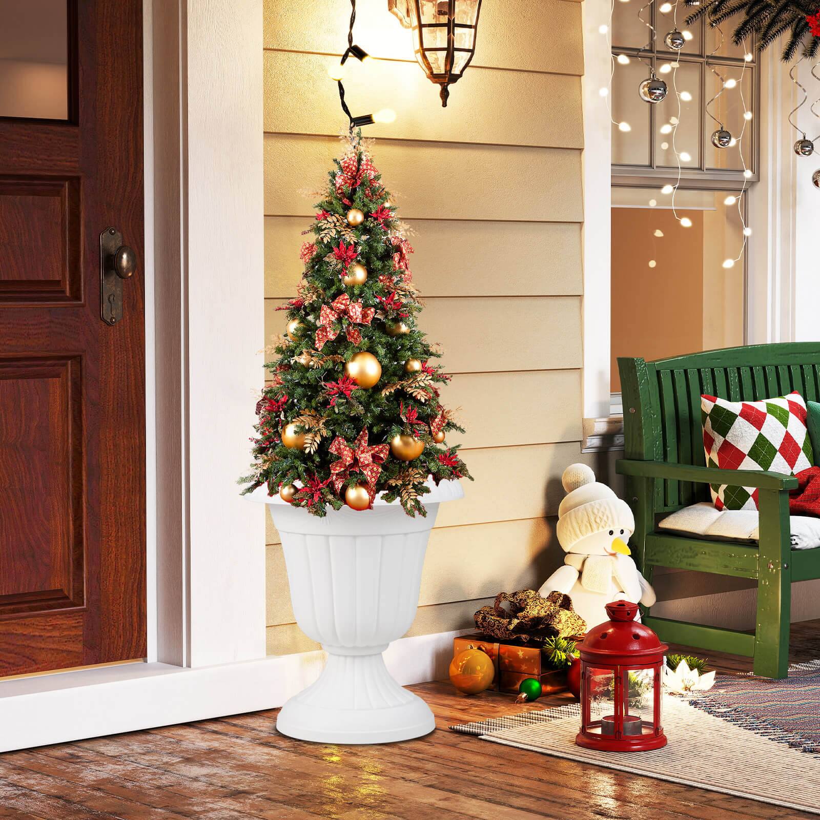 Alt View 4. Costway - Costway 18 inch Tall Vintage Planters Set of 2 with Pedestal Base & Pre-marked Drain Hole - White.