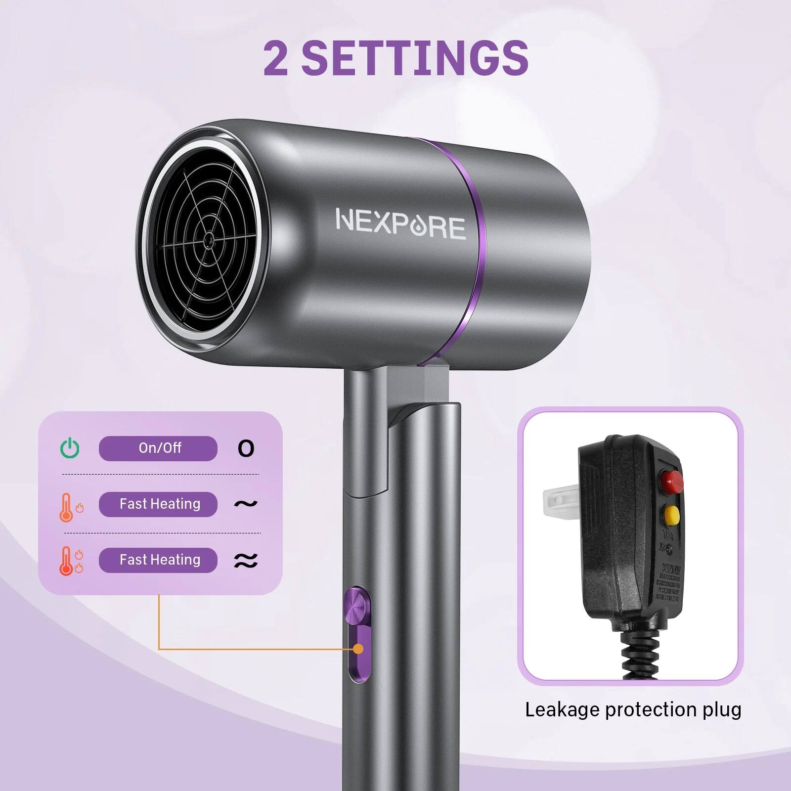 2 SETTINGS

NEXPORE

- On/Off
- Fast Heating
- Fast Heating

Leakage protection plug