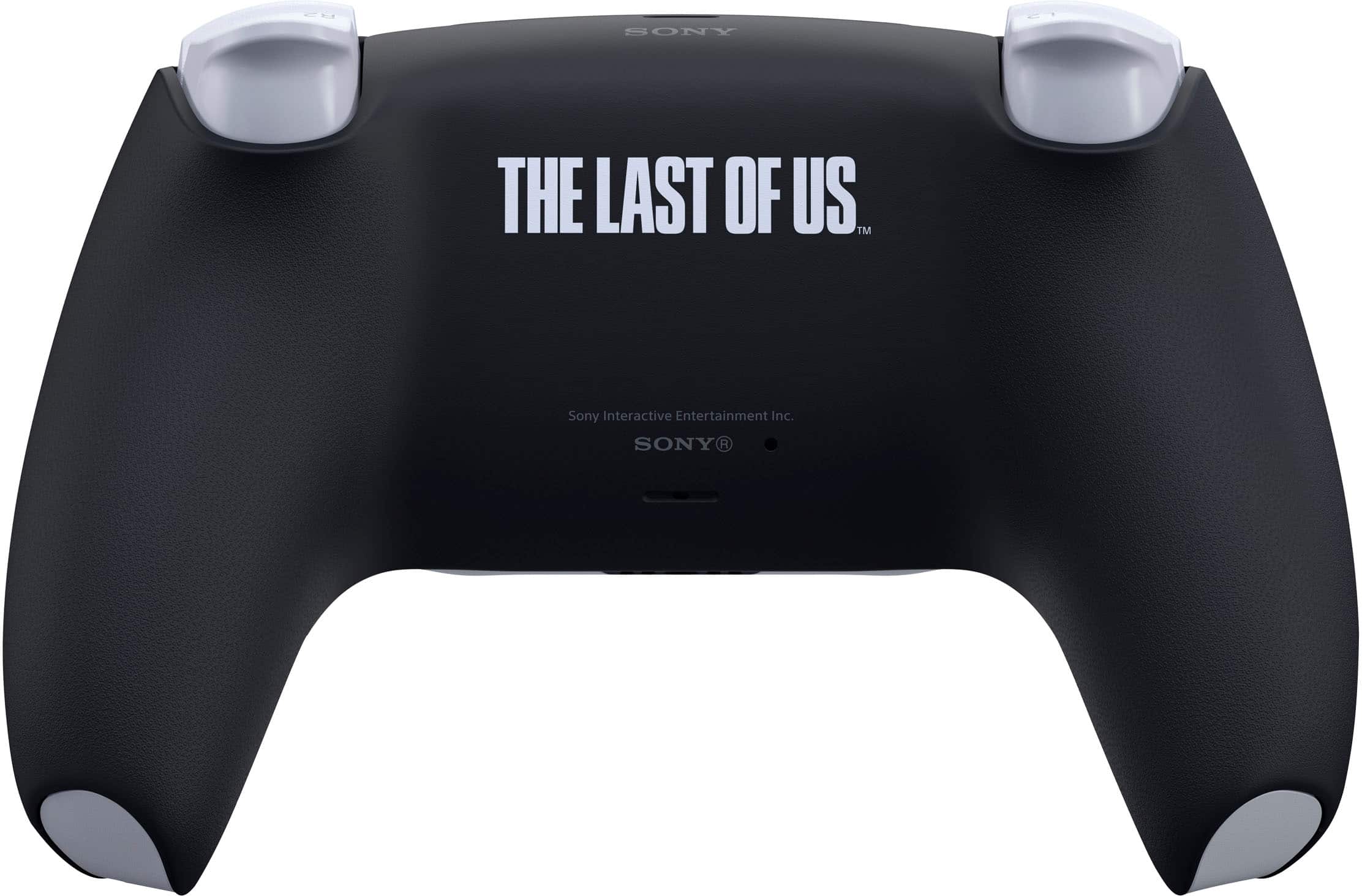 Sony Interactive Entertainment Inc. is the company behind the video game "The Last of Us." The image shows a black controller with a white logo, which is the PlayStation logo. The controller is designed to be used with the PlayStation gaming system.