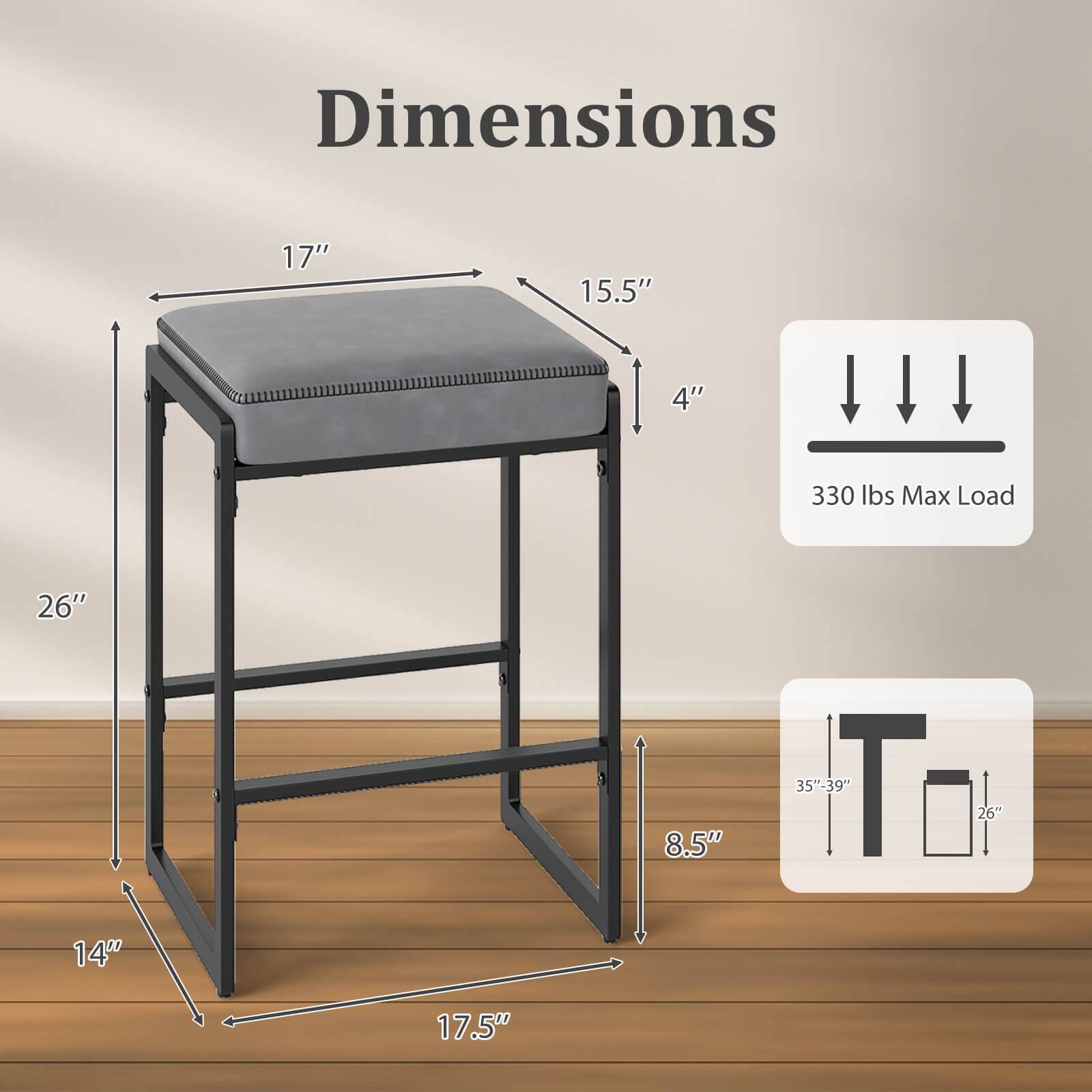 Dimensions: 17" x 15.5" x 4"  
Max Load: 330 lbs  
26" x 14" x 8.5"  
35"-39" T  
26" x 17.5"