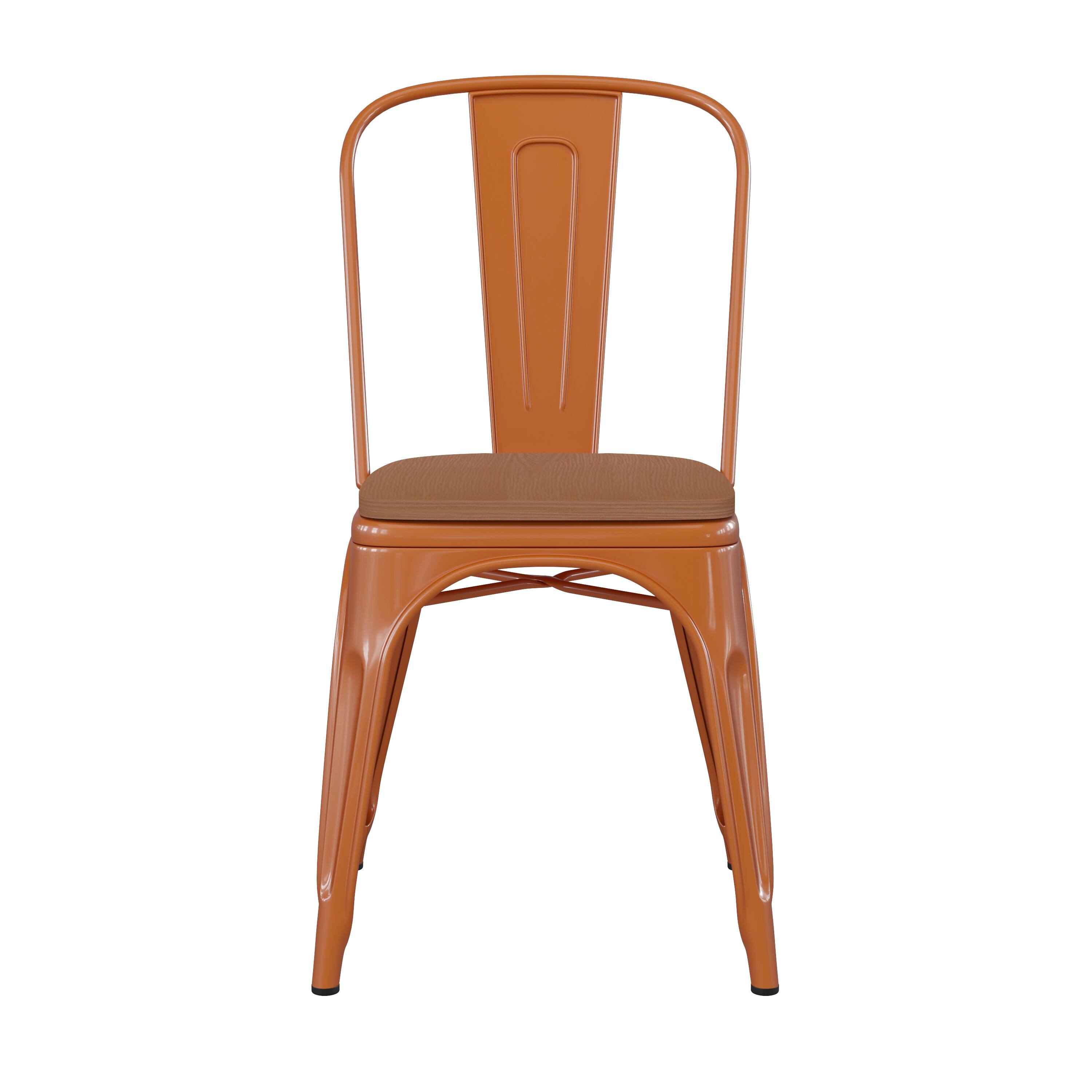 Alt View 10. Emma + Oliver - Perth Metal Stacking Dining Chairs with Poly Resin Seats for Indoor/Outdoor Use - Teak Seat/Orange Frame.