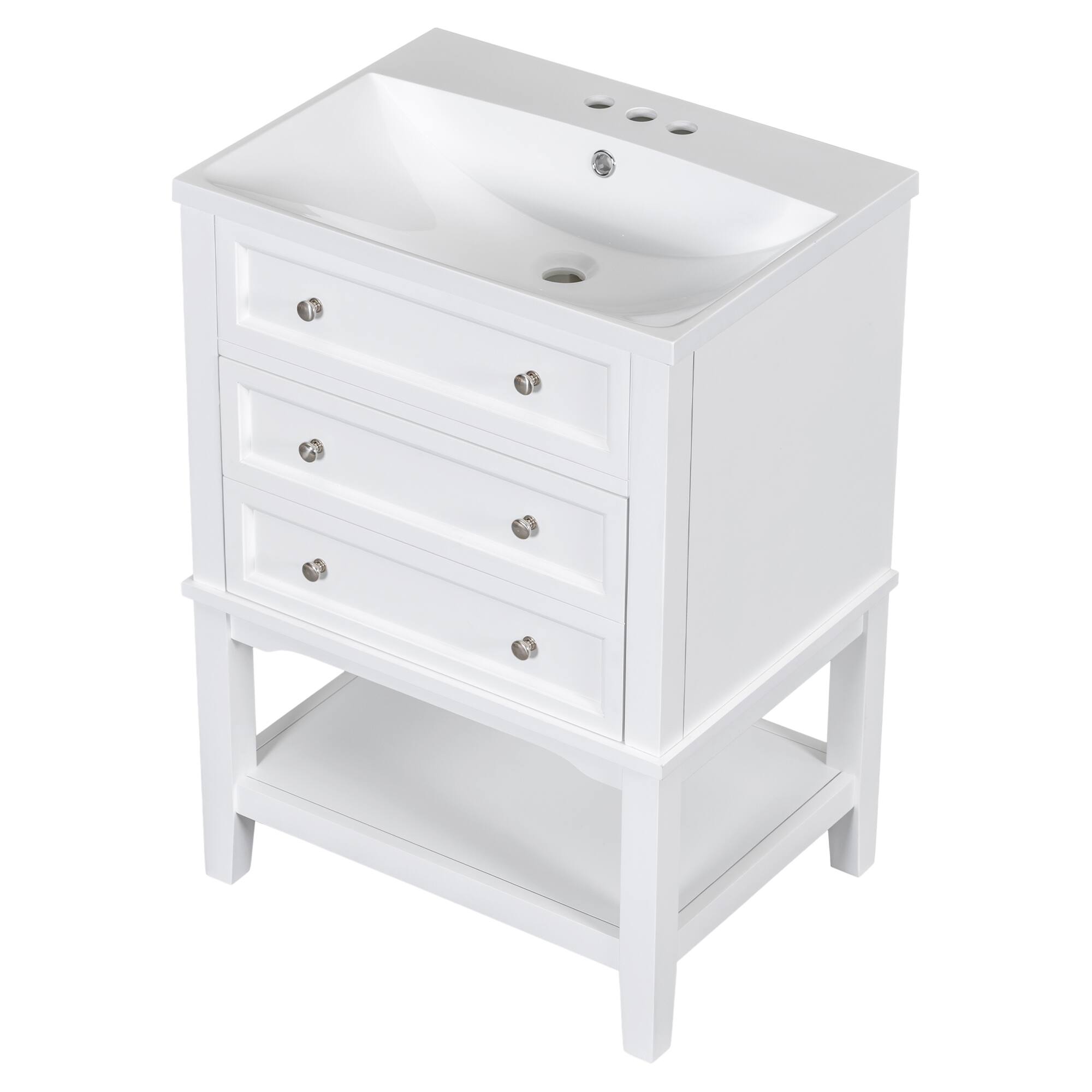 Alt View 4. Tiramisubest - 24" Bathroom Vanity With Sink, Bathroom Storage Cabinet with Drawer and Open Shelf,White - White.