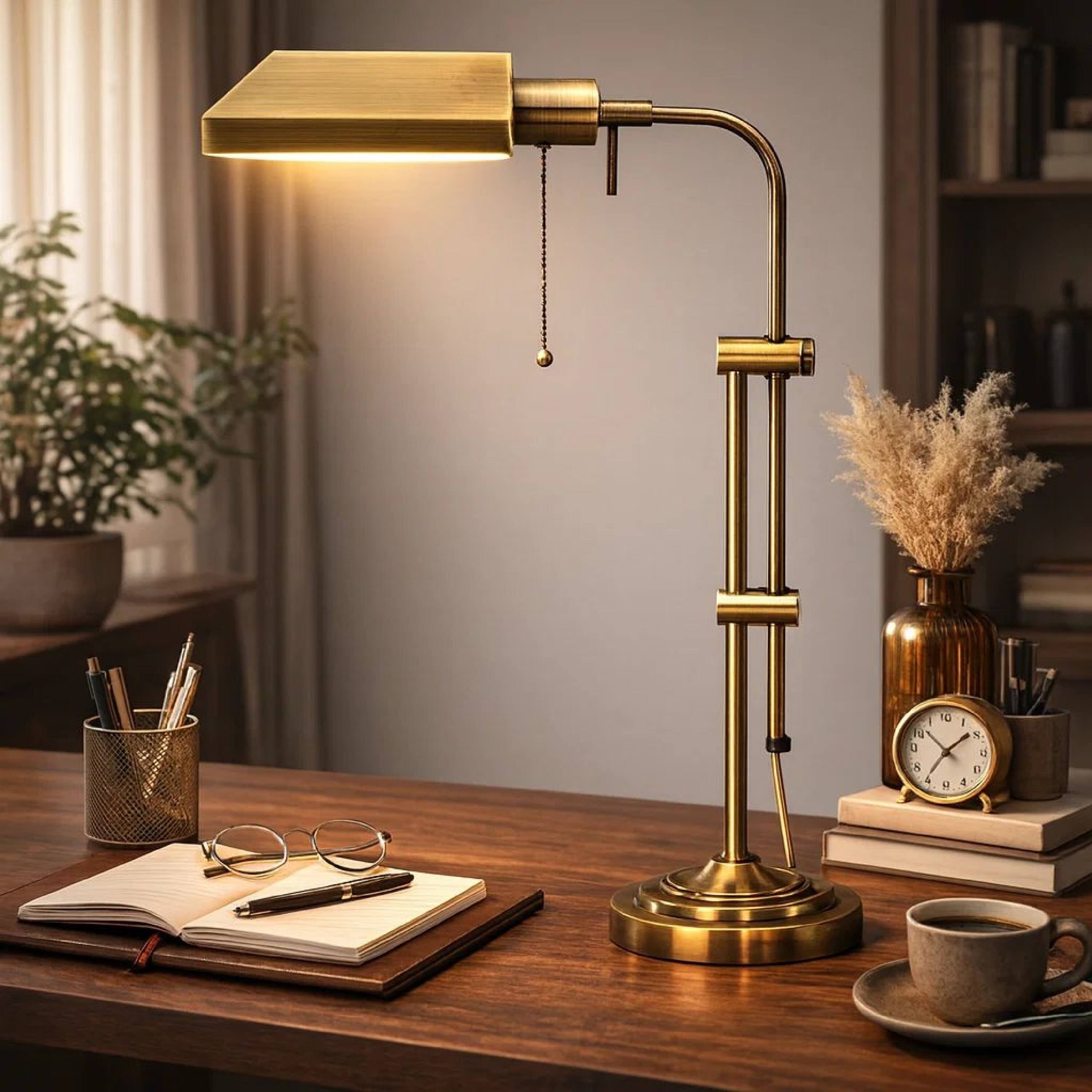 Alt View 5. Manhattan Lane - Metal Rectangular Desk Lamp with Adjustable Pole - Gold.