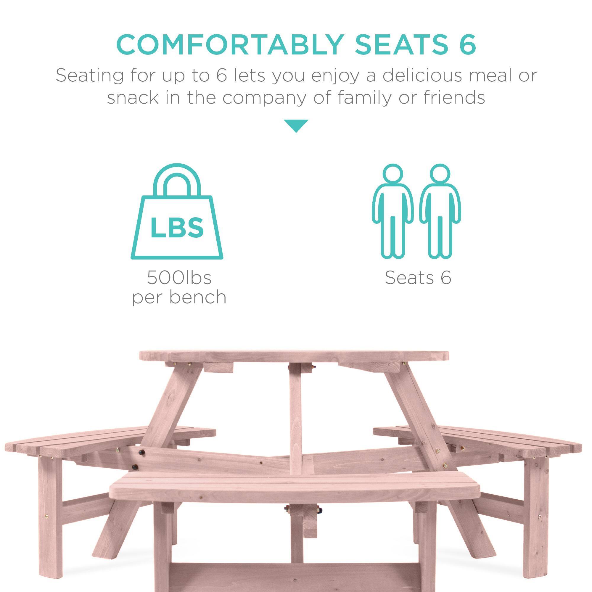 COMFORTABLY SEATS 6  
Seating for up to 6 lets you enjoy a delicious meal or snack in the company of family or friends  

LBS  
500lbs per bench  

Seats 6