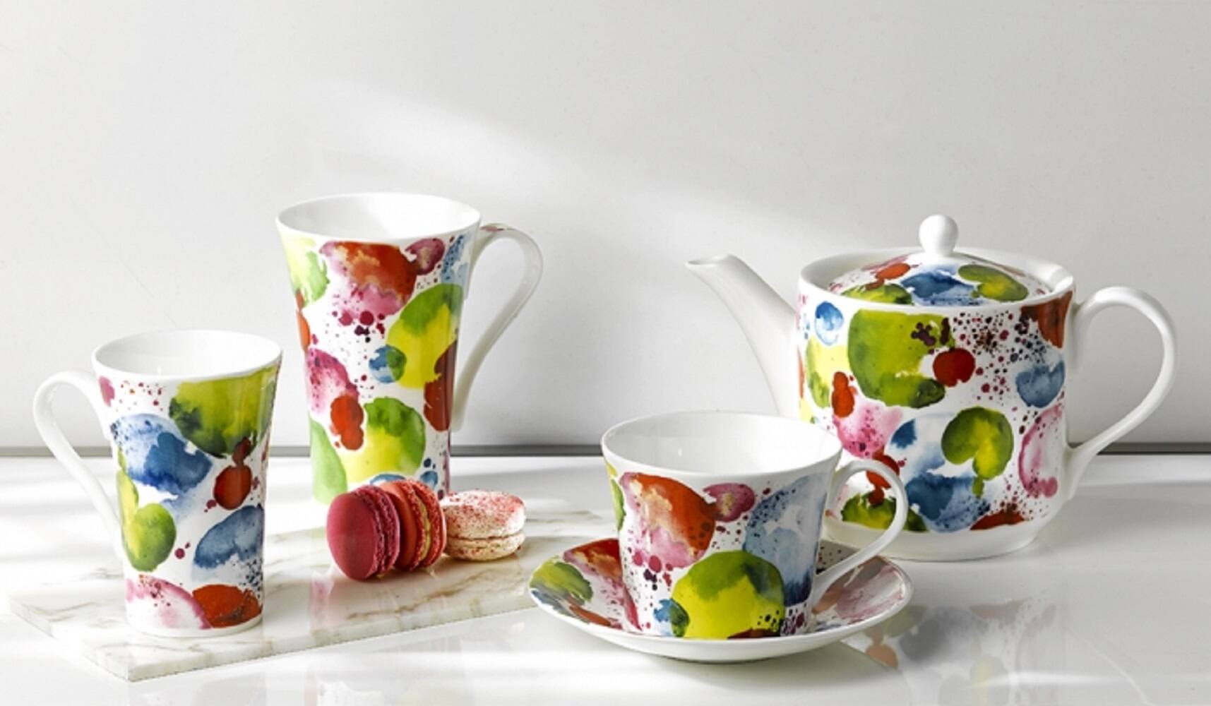 Back. Jiallo - Roy Kirkham Planets Fine Bone China Teapot, Bone China Ceramic, Made in England - Multi Color.