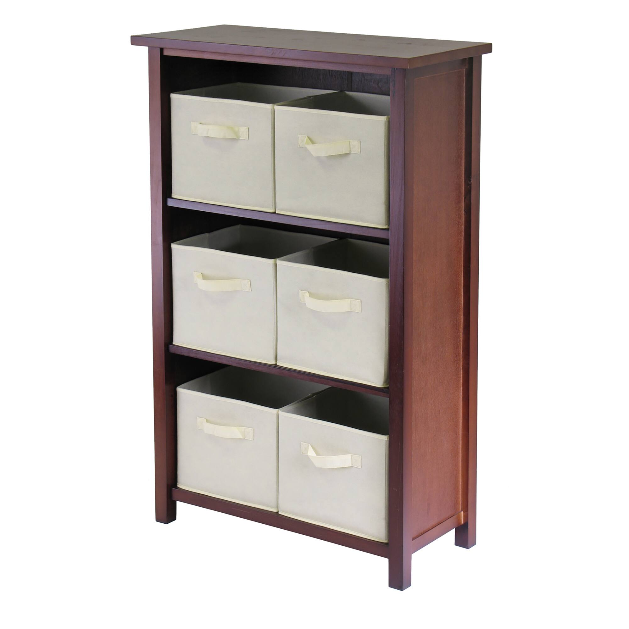 Front. Winsome Wood - Verona 7-Pc Storage Shelf with 6 Foldable Fabric Baskets - Walnut/Beige.