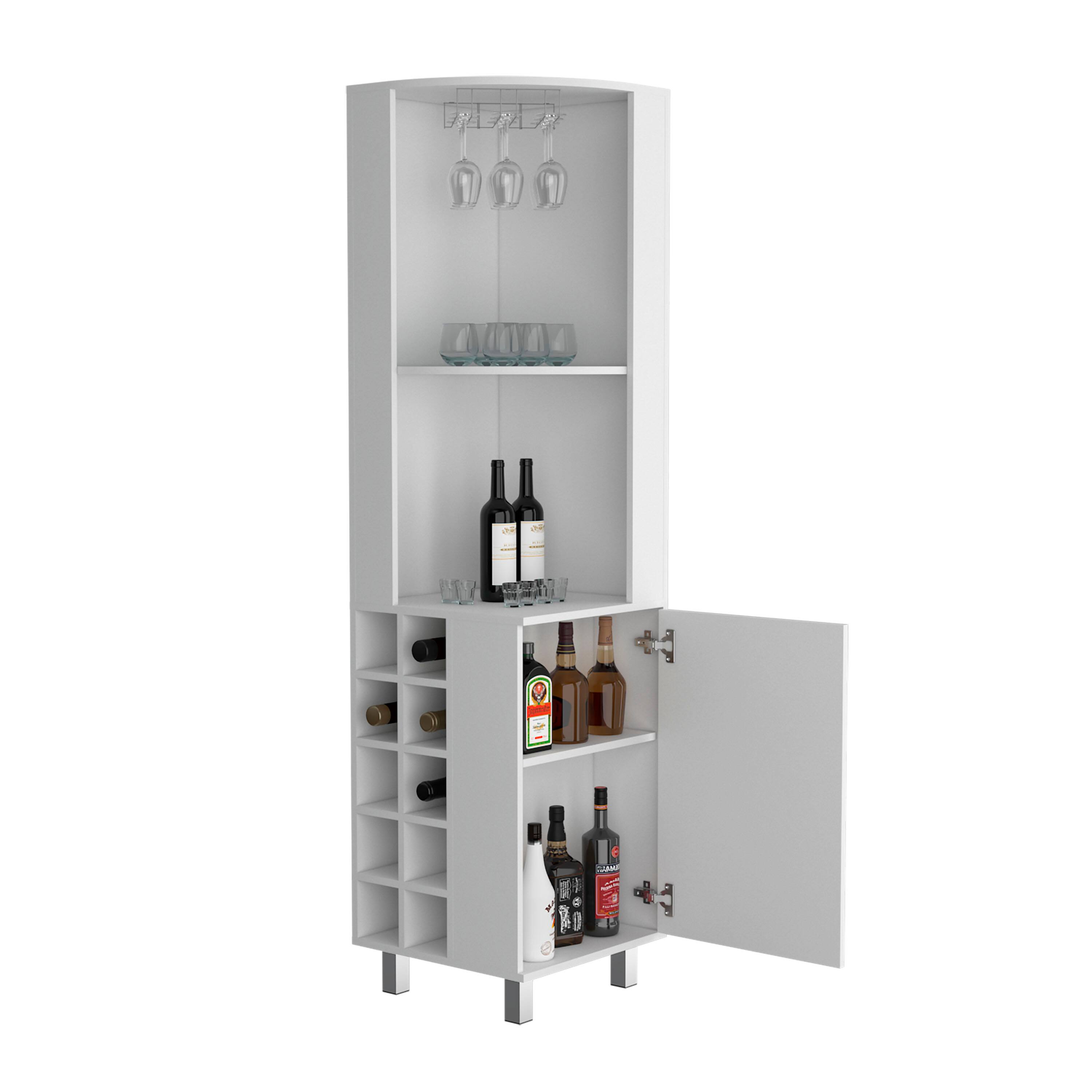 Alt View 4. TuHome - Kaia Corner Bar Cabinet with Four Shelves, Ten Wine Bottle Cubbie Stemware, Bar Room or Living Room - White.