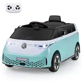 Costway - Licensed Volkswagen 12V Kids Ride On Bus Car with Remote - Light Blue
