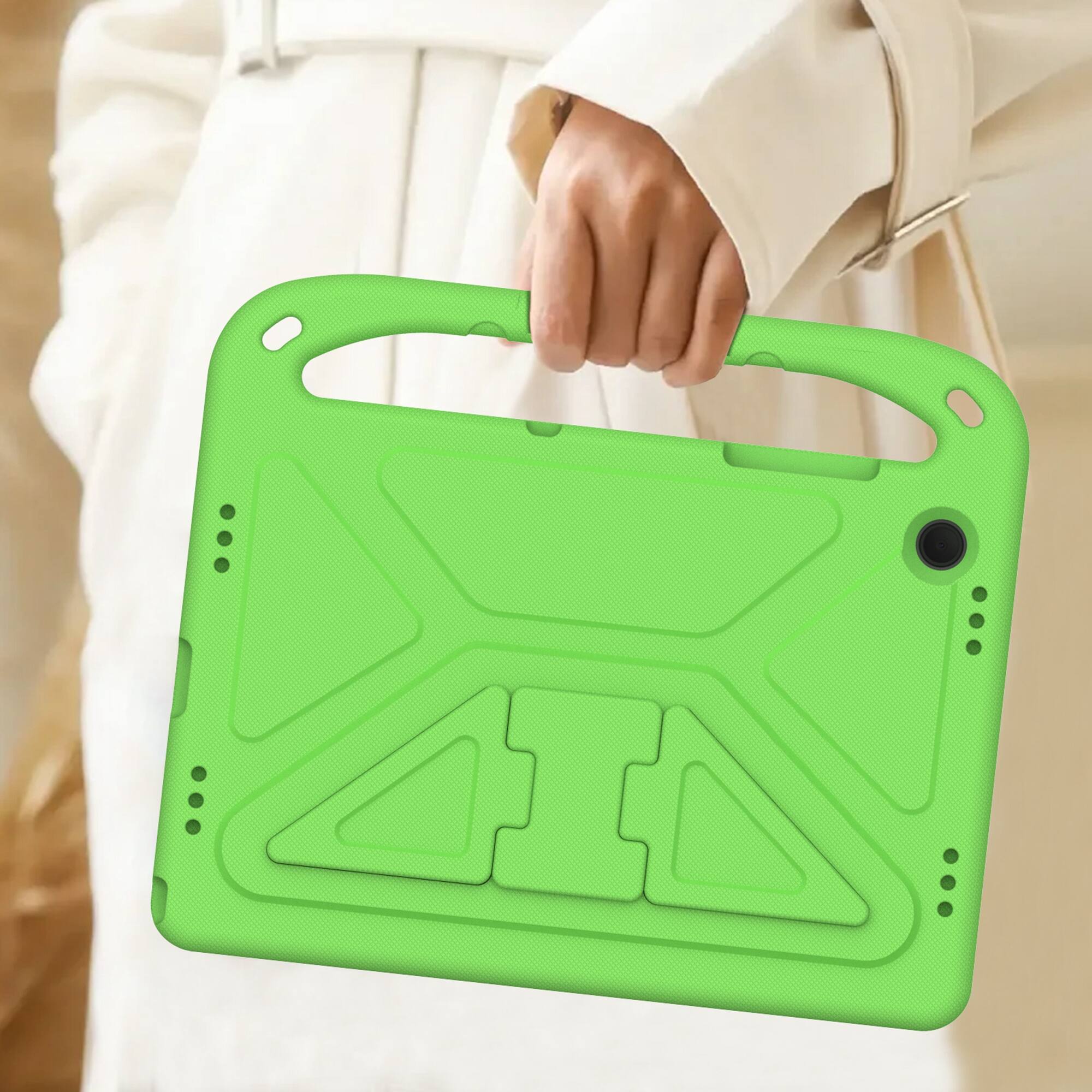 Left. Dteck - For Samsung Galaxy Tab A11+ 2025/A9+ 2023 11-inch Rugged Case Kids Friendly EVA Handle Grip Kickstand Shockproof Cover - Green.