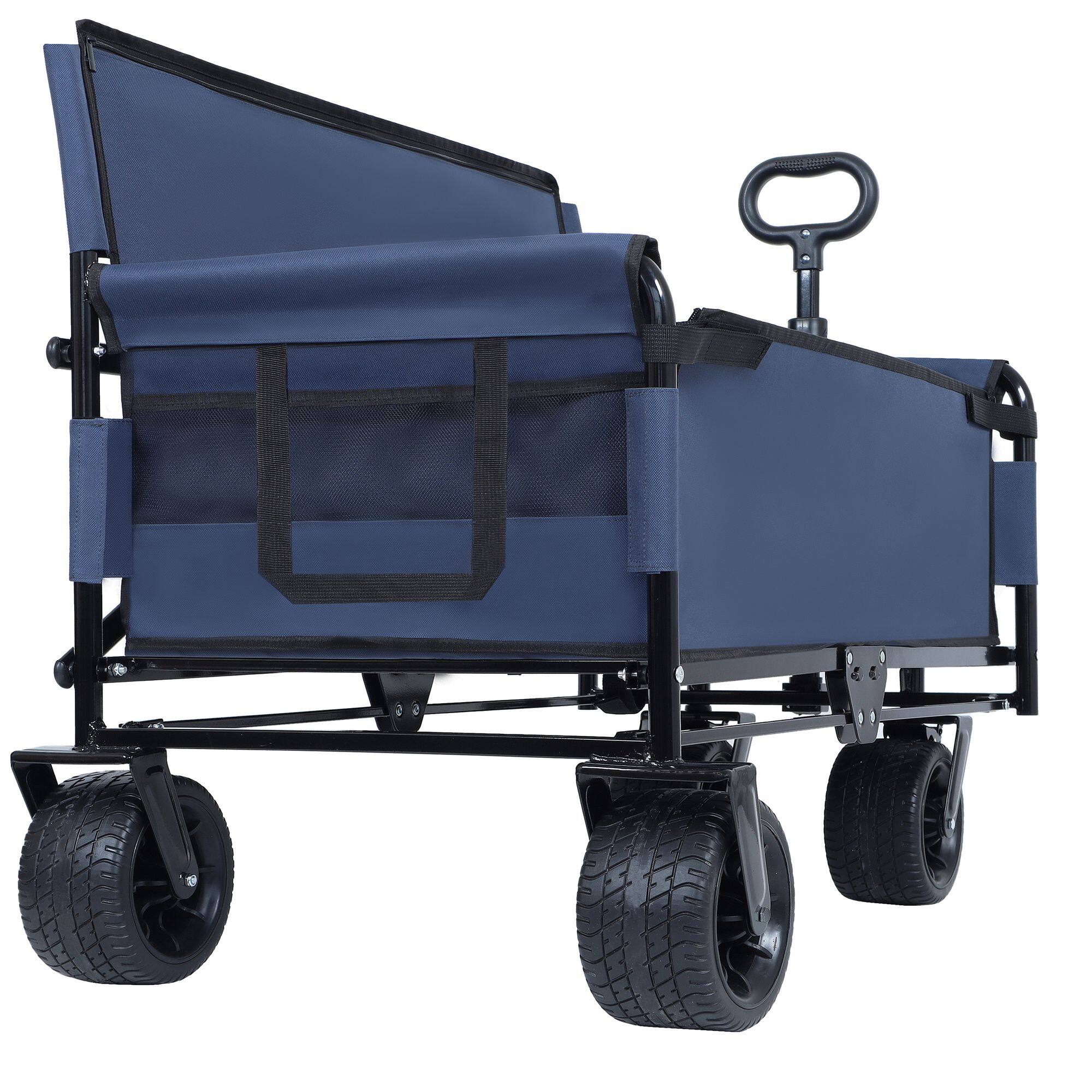 Alt View 2. Loheer - Loheer Folding Wagon Cart with Bench Seat, 500lbs Heavy-Duty Utility Wagon 180L, All-Terrain Beach Cart, Dark Blue.