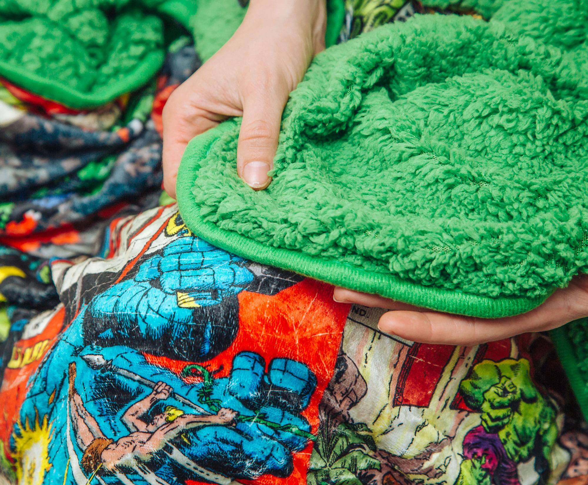 Alt View 3. Surreal Entertainment - Marvel Incredible Hulk Comic Books Oversized Sherpa Throw Blanket | 8 Feet Long - Green.