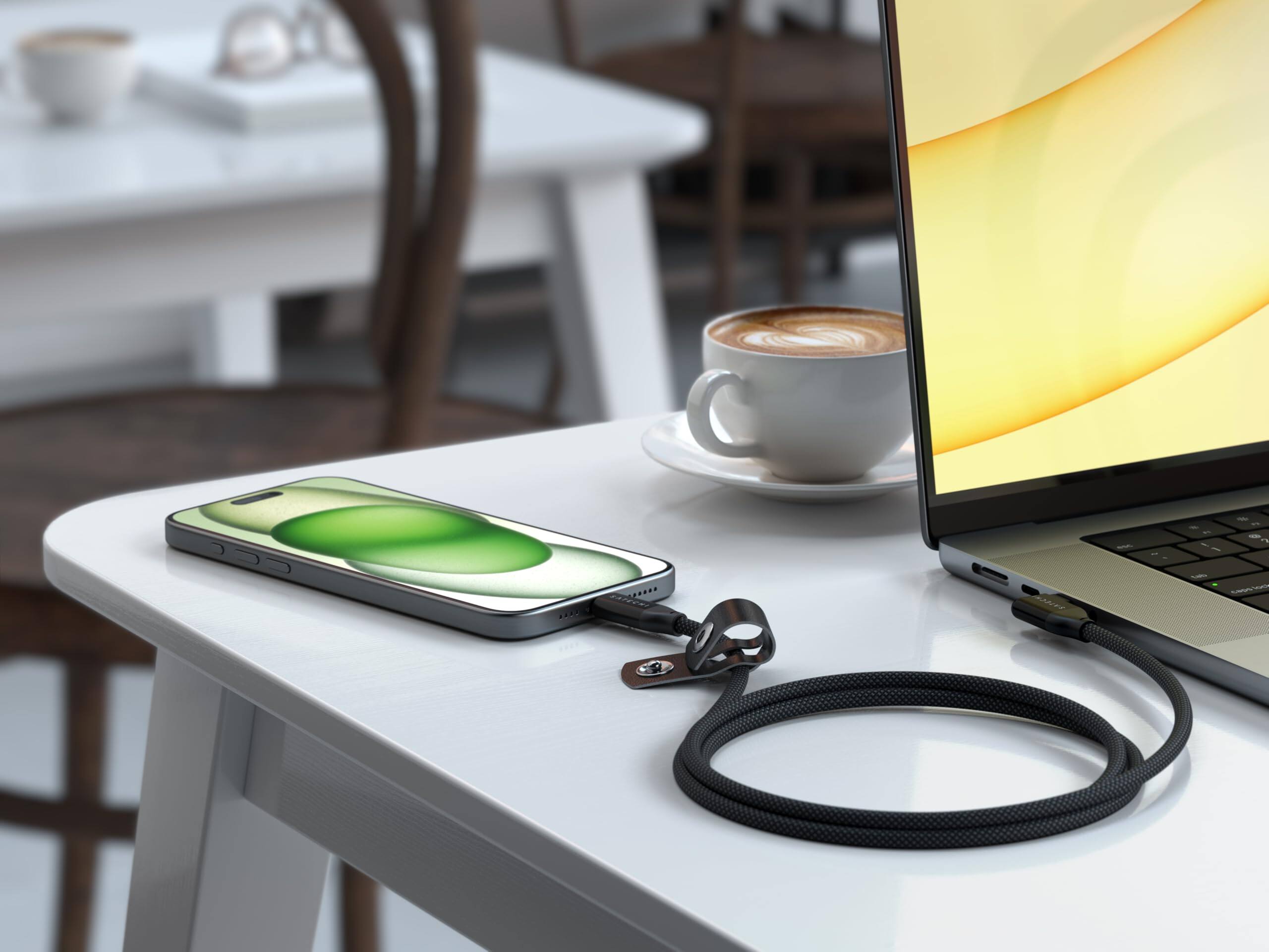 Alt View 2. Satechi - Right Angle USB-C to USB-C Cable - 240W PD, 20Gbps, 4K/60Hz, 1m/3.3ft Braided for MacBook & iPad - Black.