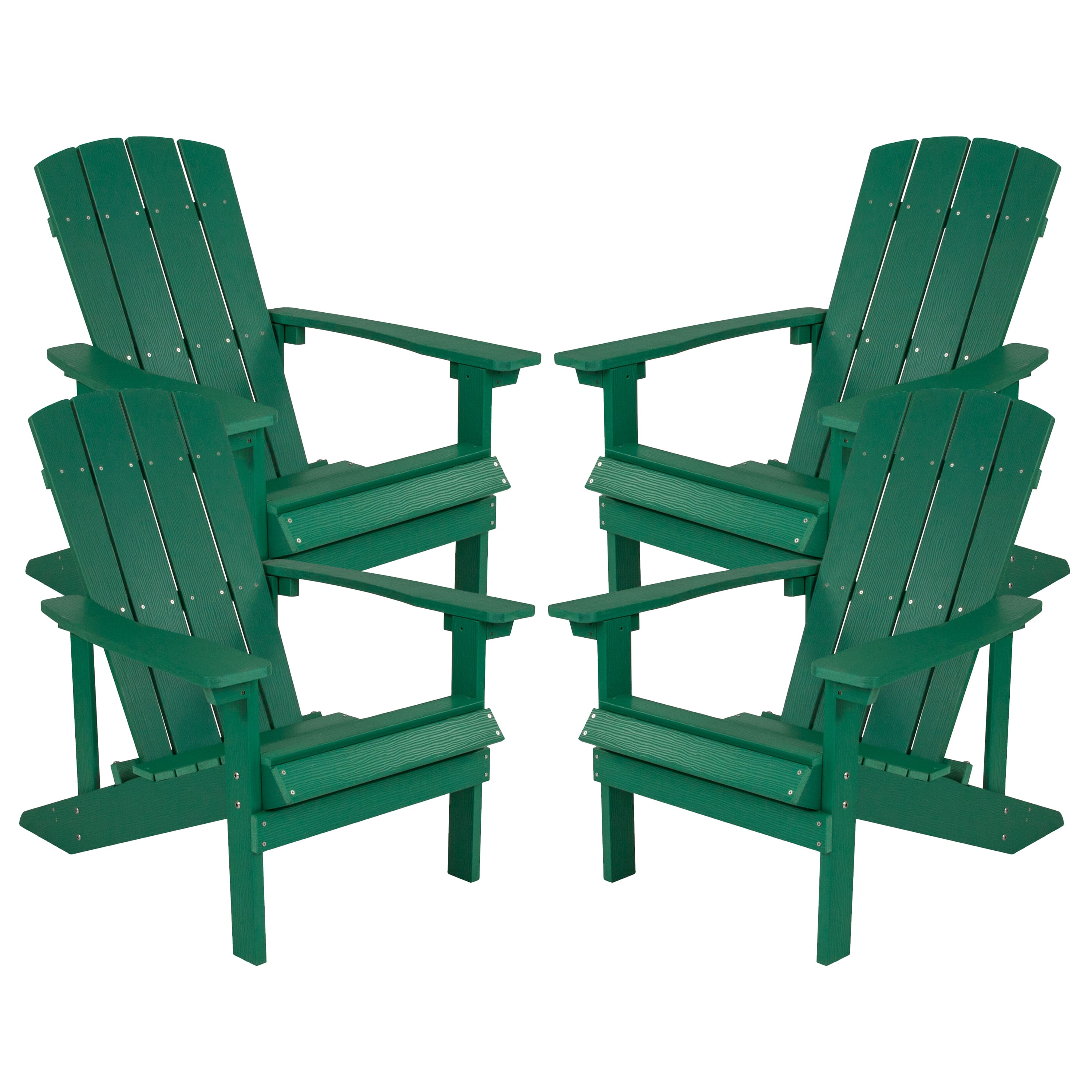 Emma + Oliver - 4 Pack Outdoor All-Weather Poly Resin Wood Adirondack Chairs - Green